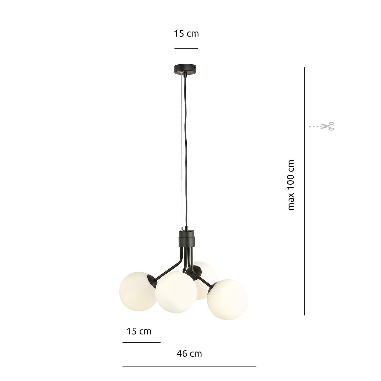 Sospensione Moderna 4 Luci Nova In Acciaio Nero E Sfere Vetro Opale in Lampade a sospensione LuceArt - Montecorvino Pugliano, commercioVirtuoso.it