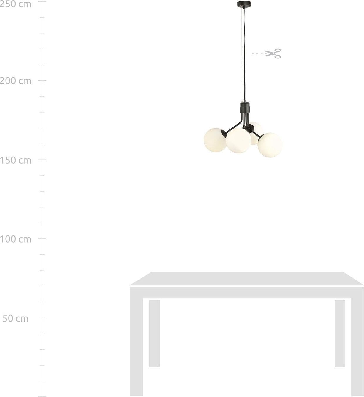 Sospensione Moderna 4 Luci Nova In Acciaio Nero E Sfere Vetro Opale in Lampade a sospensione LuceArt - Montecorvino Pugliano, commercioVirtuoso.it