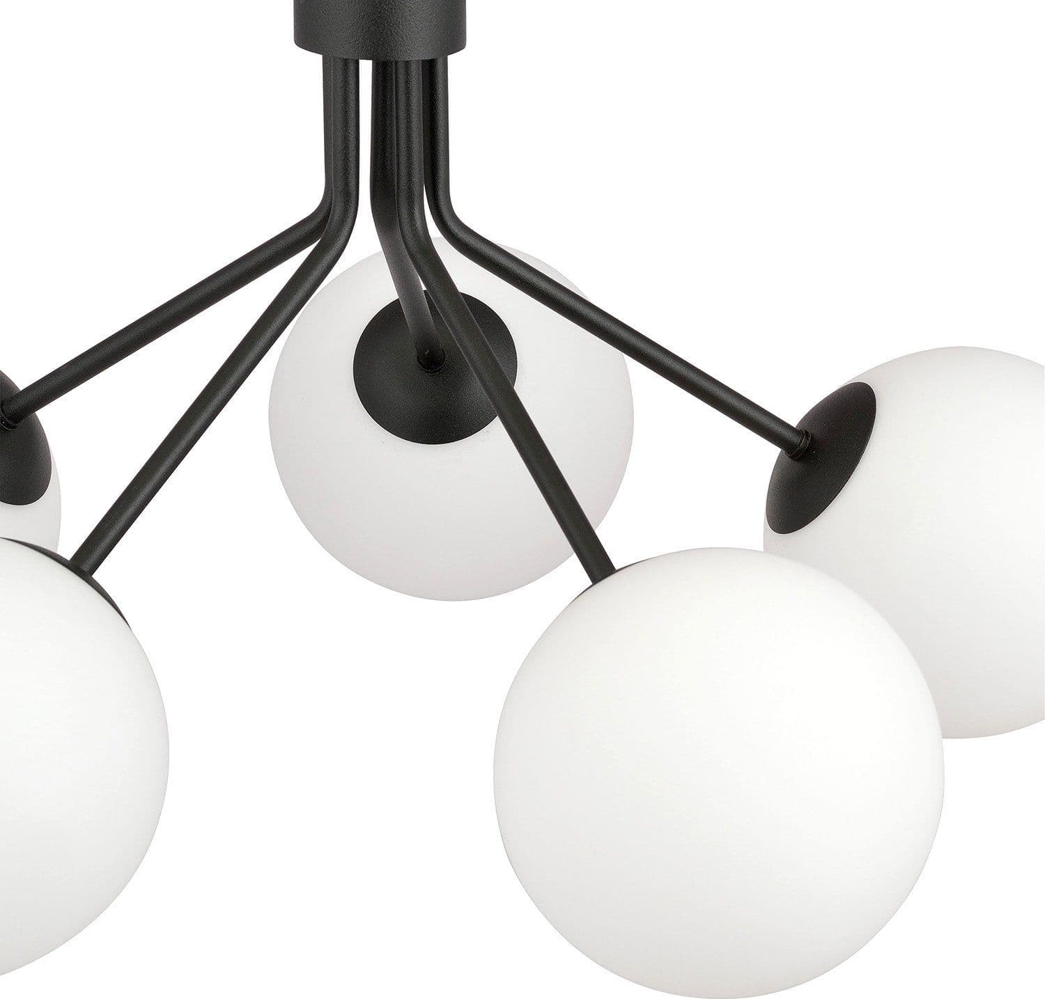 Sospensione Moderna 5 Luci Nova In Acciaio Nero E Sfere Vetro Opale in Lampade a sospensione LuceArt - Montecorvino Pugliano, commercioVirtuoso.it