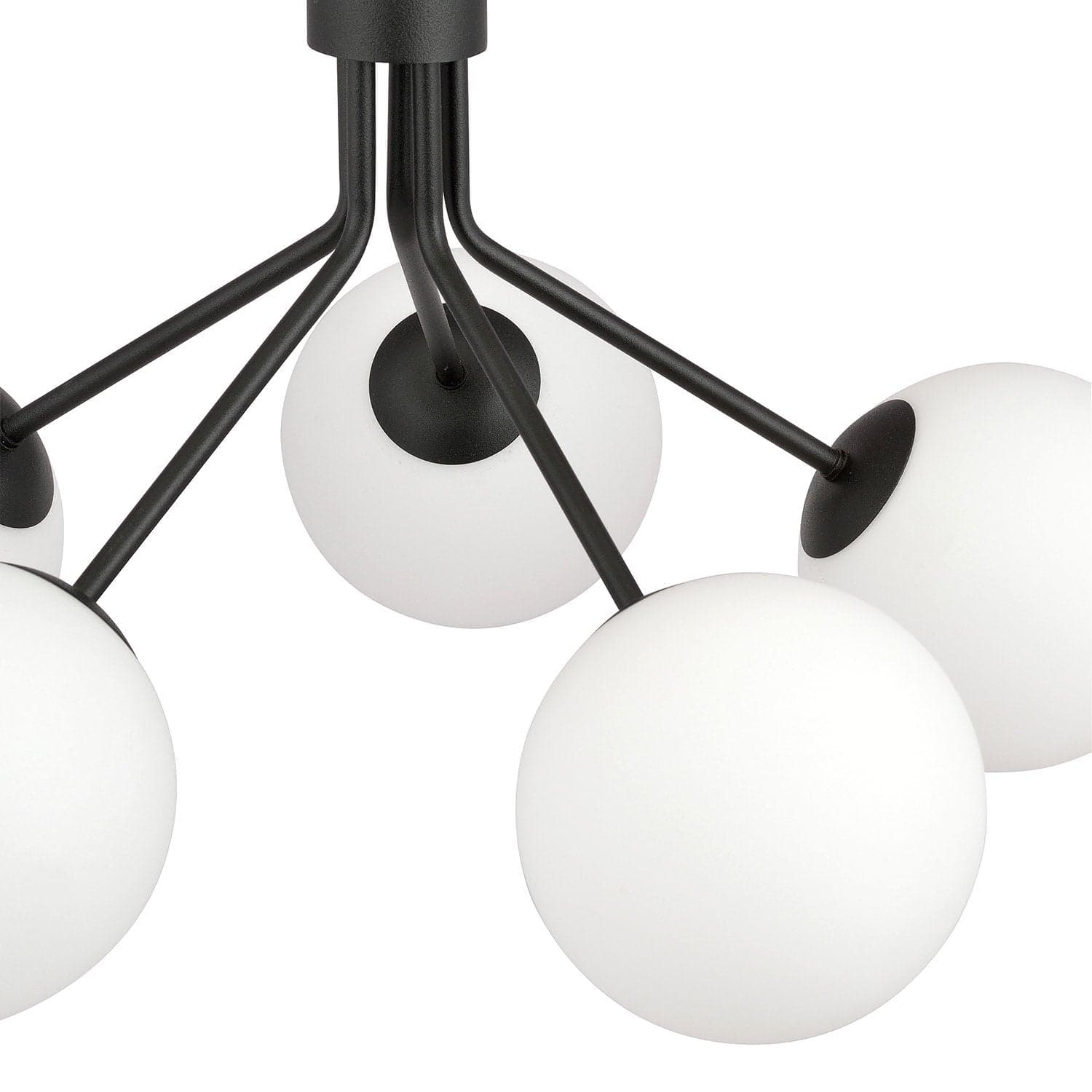 Sospensione Moderna 5 Luci Nova In Acciaio Nero E Sfere Vetro Opale in Lampade a sospensione LuceArt - Montecorvino Pugliano, commercioVirtuoso.it