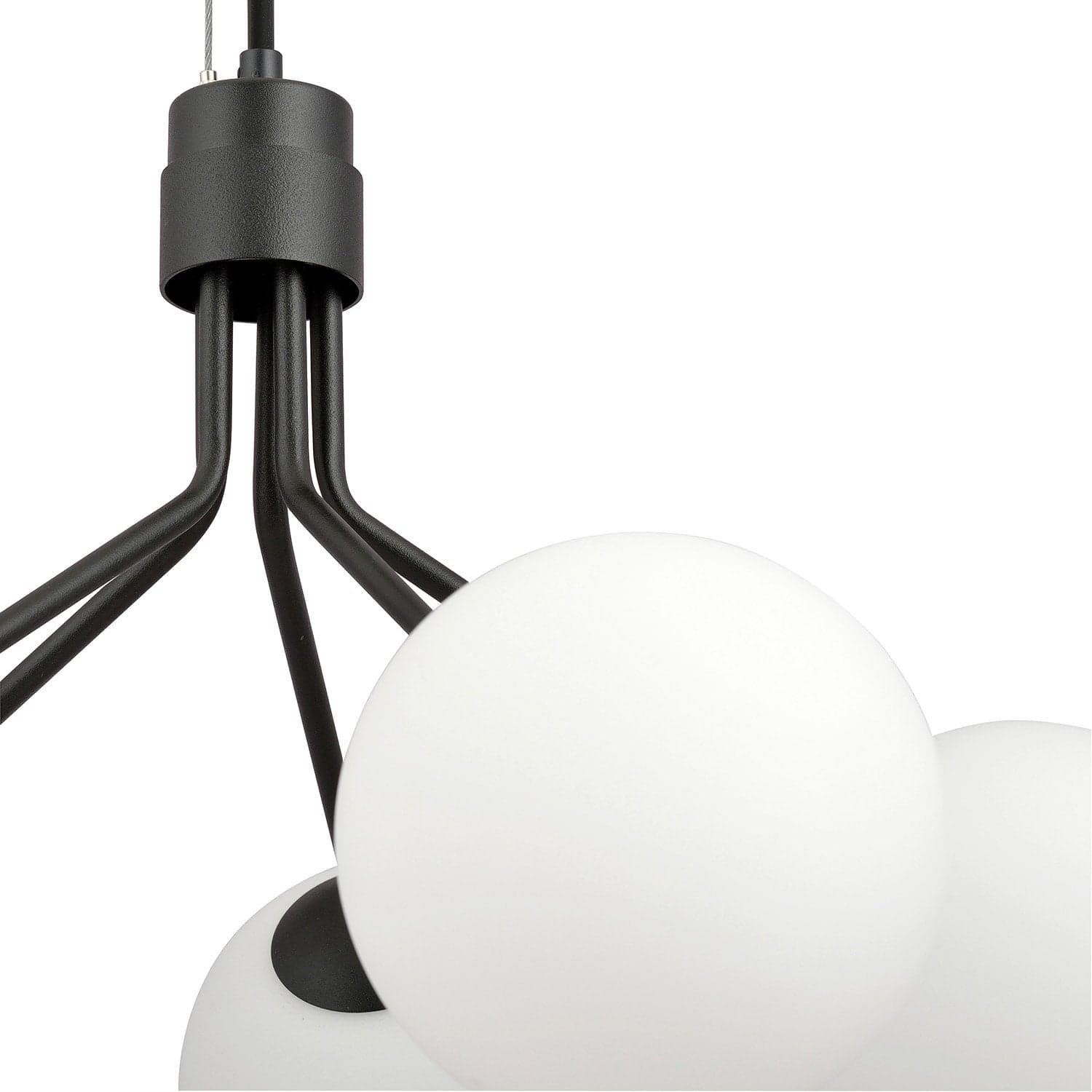 Sospensione Moderna 5 Luci Nova In Acciaio Nero E Sfere Vetro Opale in Lampade a sospensione LuceArt - Montecorvino Pugliano, commercioVirtuoso.it