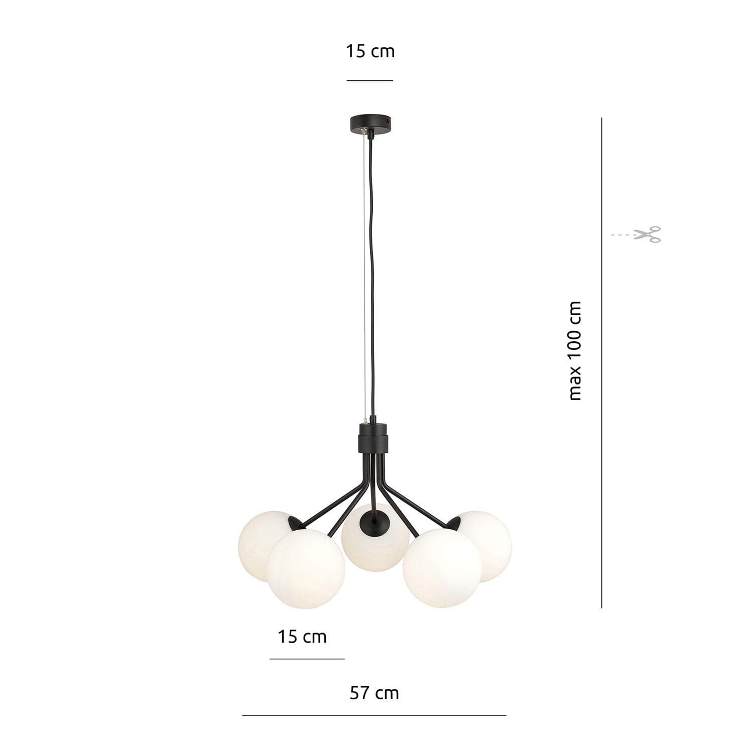 Sospensione Moderna 5 Luci Nova In Acciaio Nero E Sfere Vetro Opale in Lampade a sospensione LuceArt - Montecorvino Pugliano, commercioVirtuoso.it