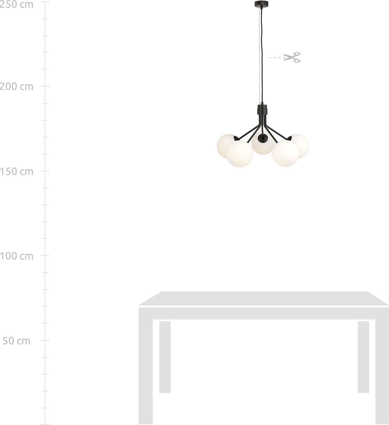 Sospensione Moderna 5 Luci Nova In Acciaio Nero E Sfere Vetro Opale in Lampade a sospensione LuceArt - Montecorvino Pugliano, commercioVirtuoso.it