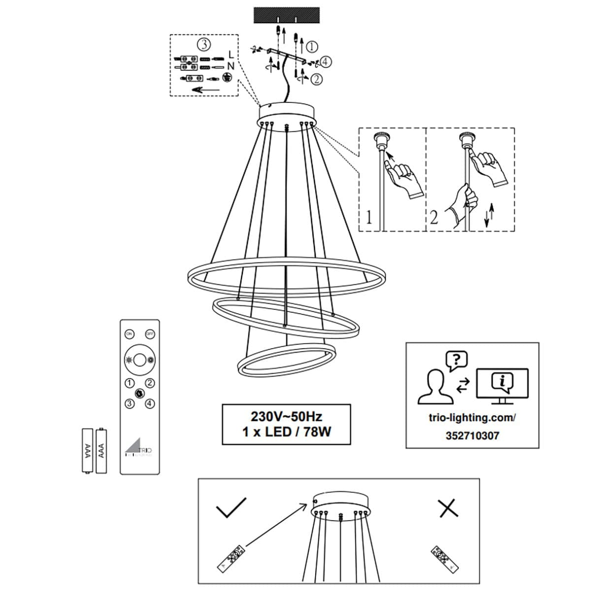 Lampadario TRIO Lighting AARON 352710342 LED RGBW 9200LM metallo antracite lampada soffitto ultramoderna telecomando in Lampadari Lampadari Bartalini - Colle di Val d’Elsa, commercioVirtuoso.it