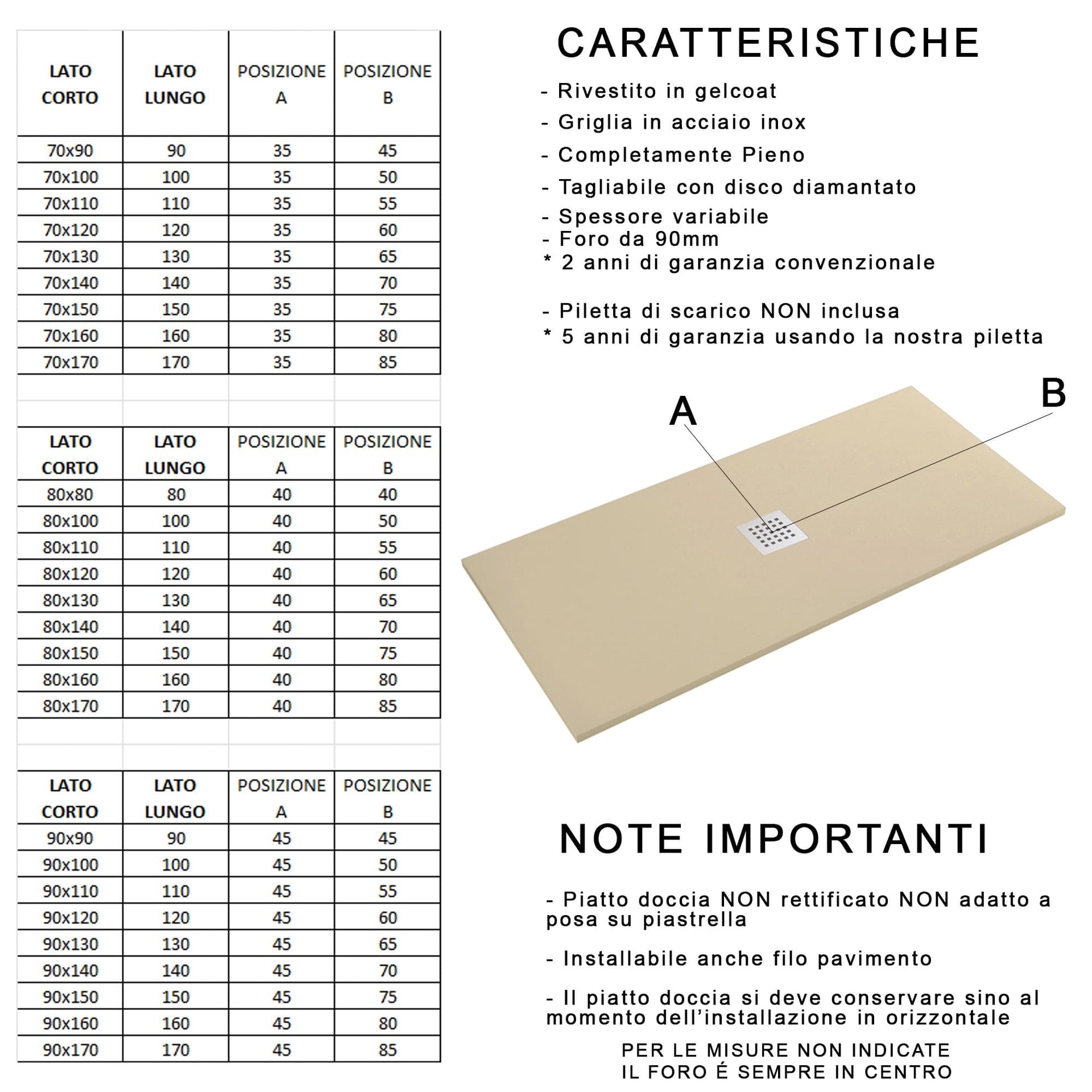 Piatto doccia in marmo resina effetto pietra con foro centrale Grigio Chiaro Chic in Box doccia Mondialshop - Parabiago, commercioVirtuoso.it