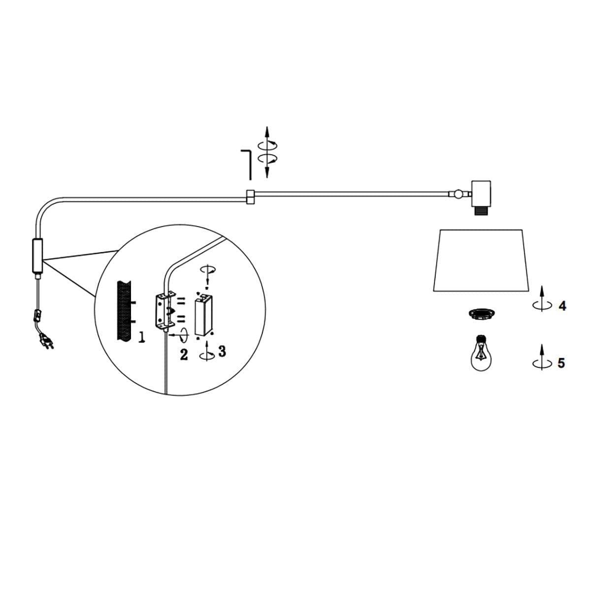 Braccio parete snodabile orientabile Trio Lithing BALDO 200600132 E27 LED metallo nero paralume tessuto in Applique Lampadari Bartalini - Colle di Val d’Elsa, commercioVirtuoso.it
