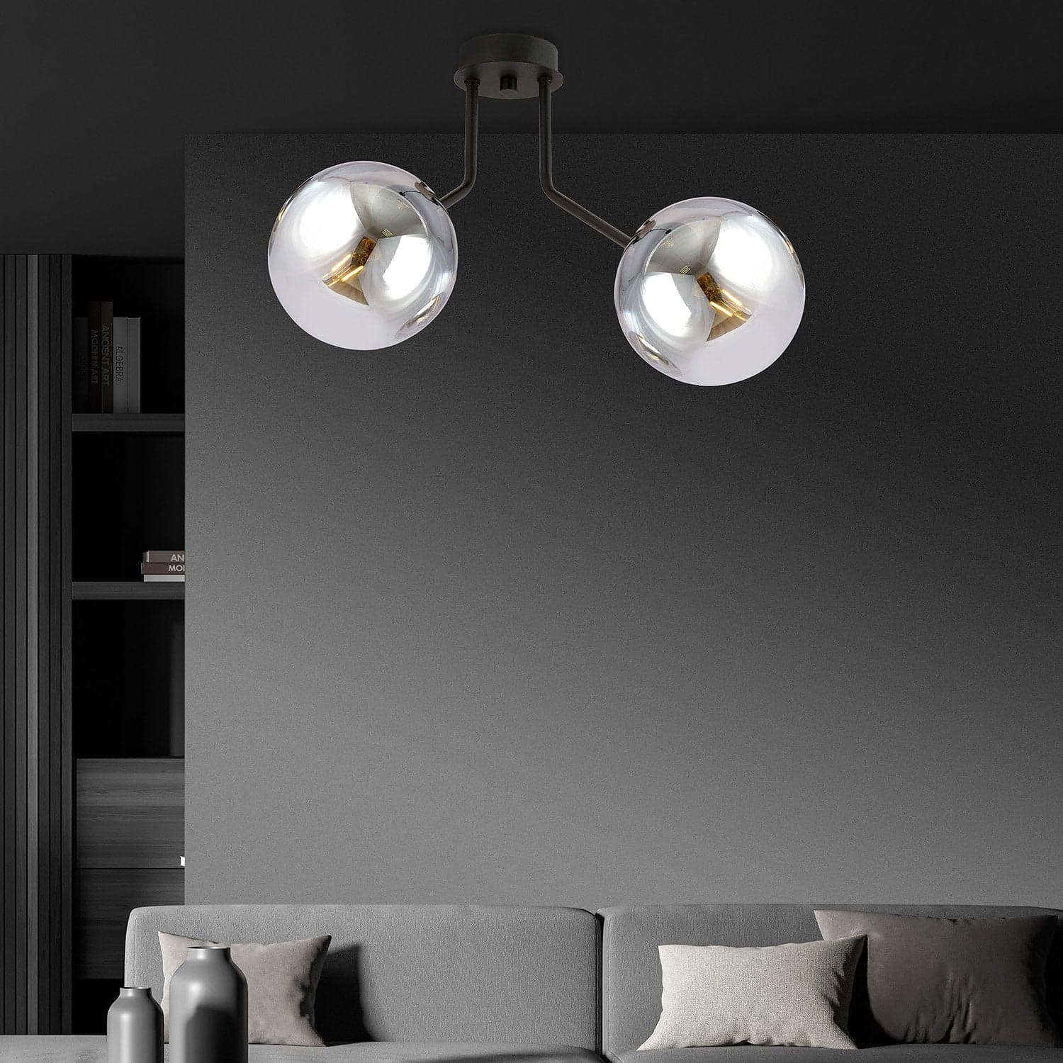 Plafoniera Moderna 2 Luci Nova In Acciaio Nero E Sfere Vetro Fumè in Lampade a sospensione LuceArt - Montecorvino Pugliano, commercioVirtuoso.it