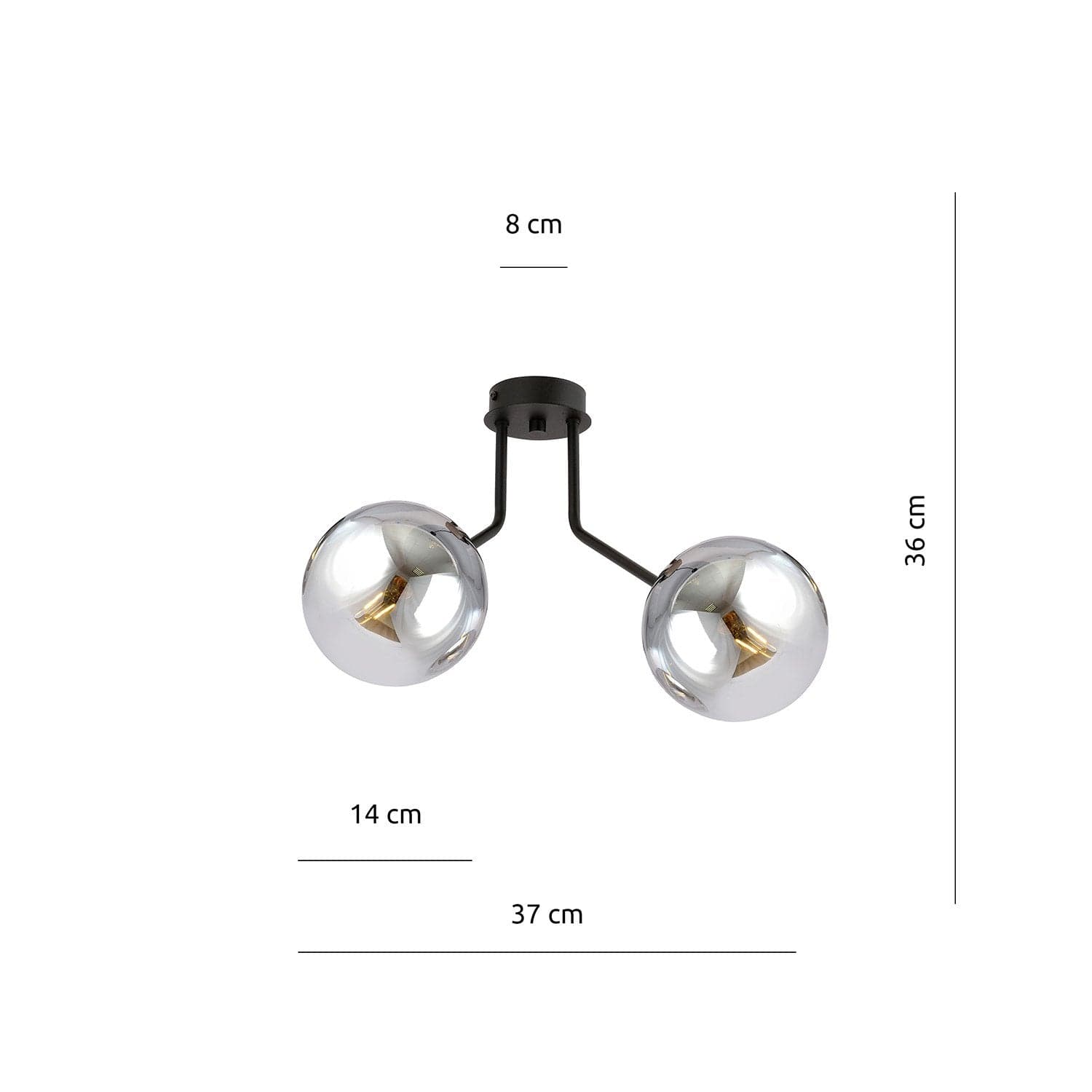 Plafoniera Moderna 2 Luci Nova In Acciaio Nero E Sfere Vetro Fumè in Lampade a sospensione LuceArt - Montecorvino Pugliano, commercioVirtuoso.it