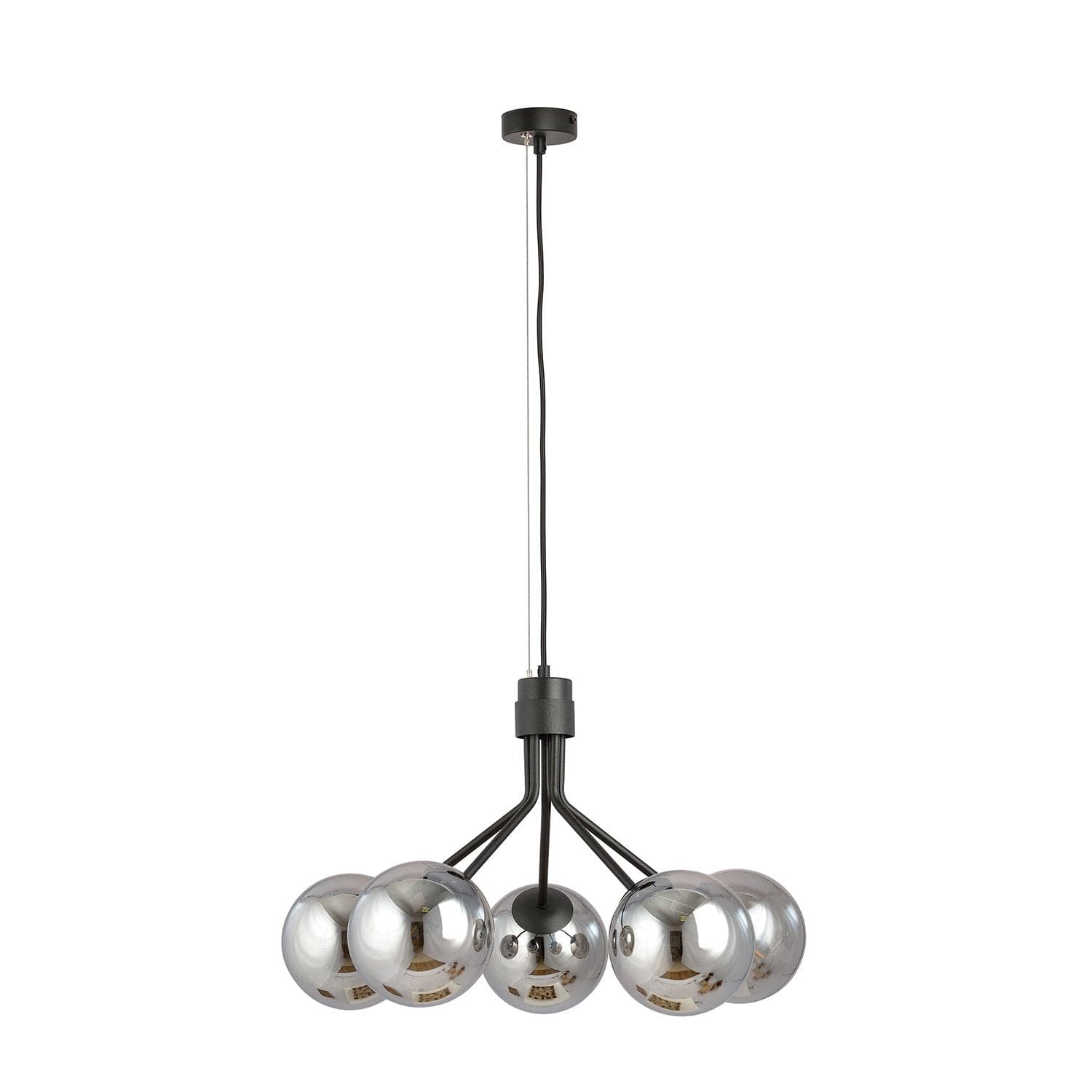 Sospensione Moderna 5 Luci Nova In Acciaio Nero E Sfere Vetro Fumè in Lampade a sospensione LuceArt - Montecorvino Pugliano, commercioVirtuoso.it
