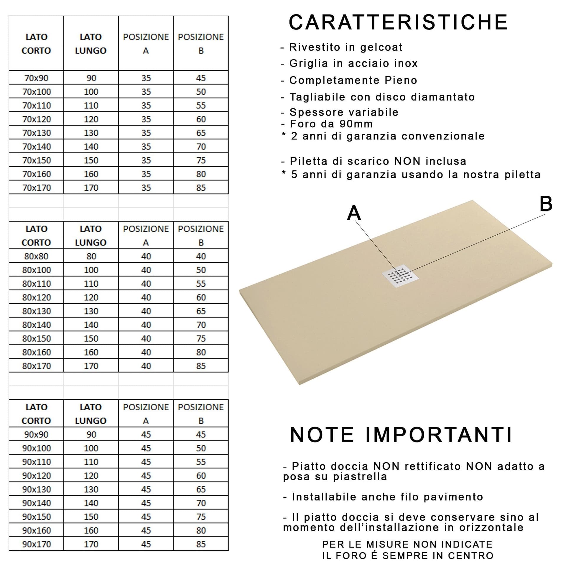 Piatto doccia in marmo resina effetto pietra con foro centrale Bianco Chic in Box doccia Mondialshop - Parabiago, commercioVirtuoso.it