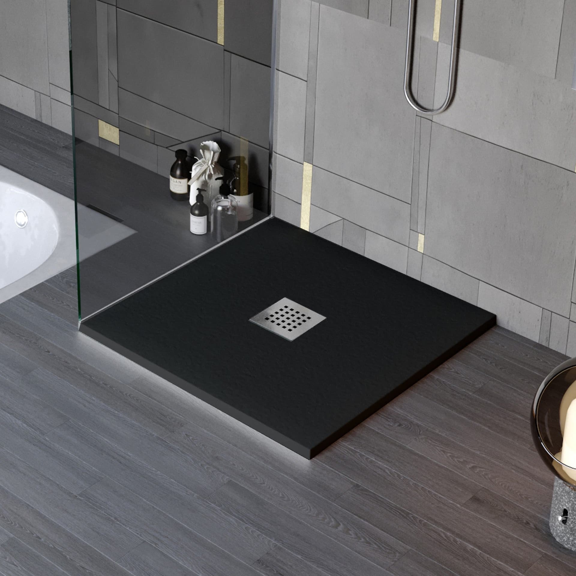Piatto doccia in marmo resina effetto pietra con foro centrale Nero Chic in Rubinetti per vasca Mondialshop - Parabiago, commercioVirtuoso.it