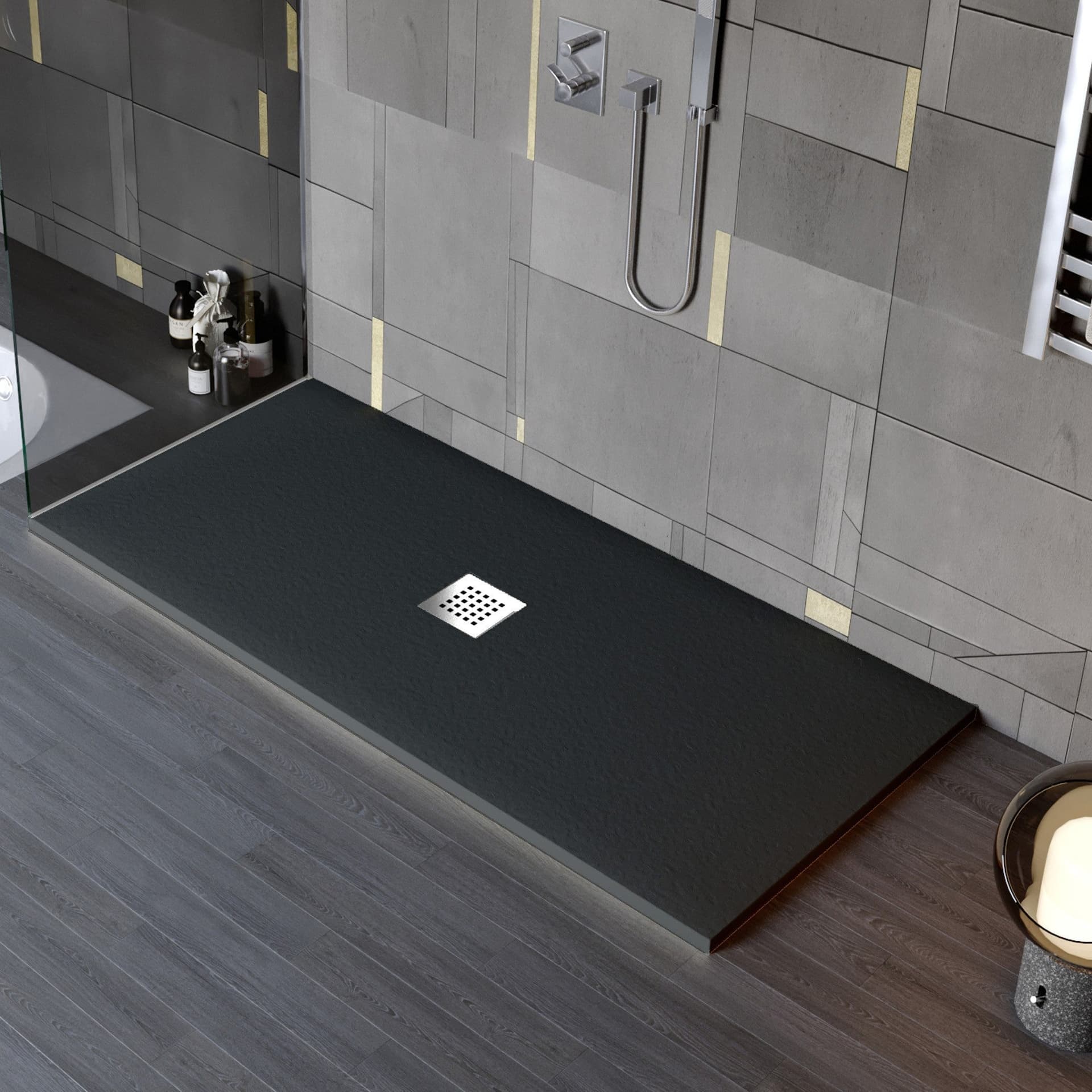 Piatto doccia in marmo resina effetto pietra con foro centrale Nero Chic in Rubinetti per vasca Mondialshop - Parabiago, commercioVirtuoso.it