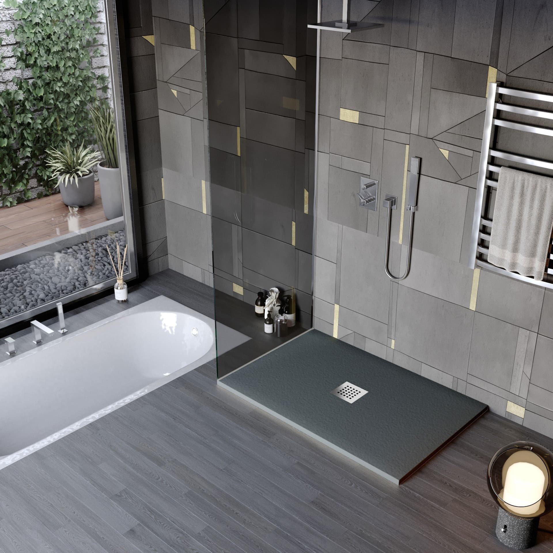 Piatto doccia in marmo resina effetto pietra con foro centrale Grigio Scuro Chic in Rubinetti per vasca Mondialshop - Parabiago, commercioVirtuoso.it