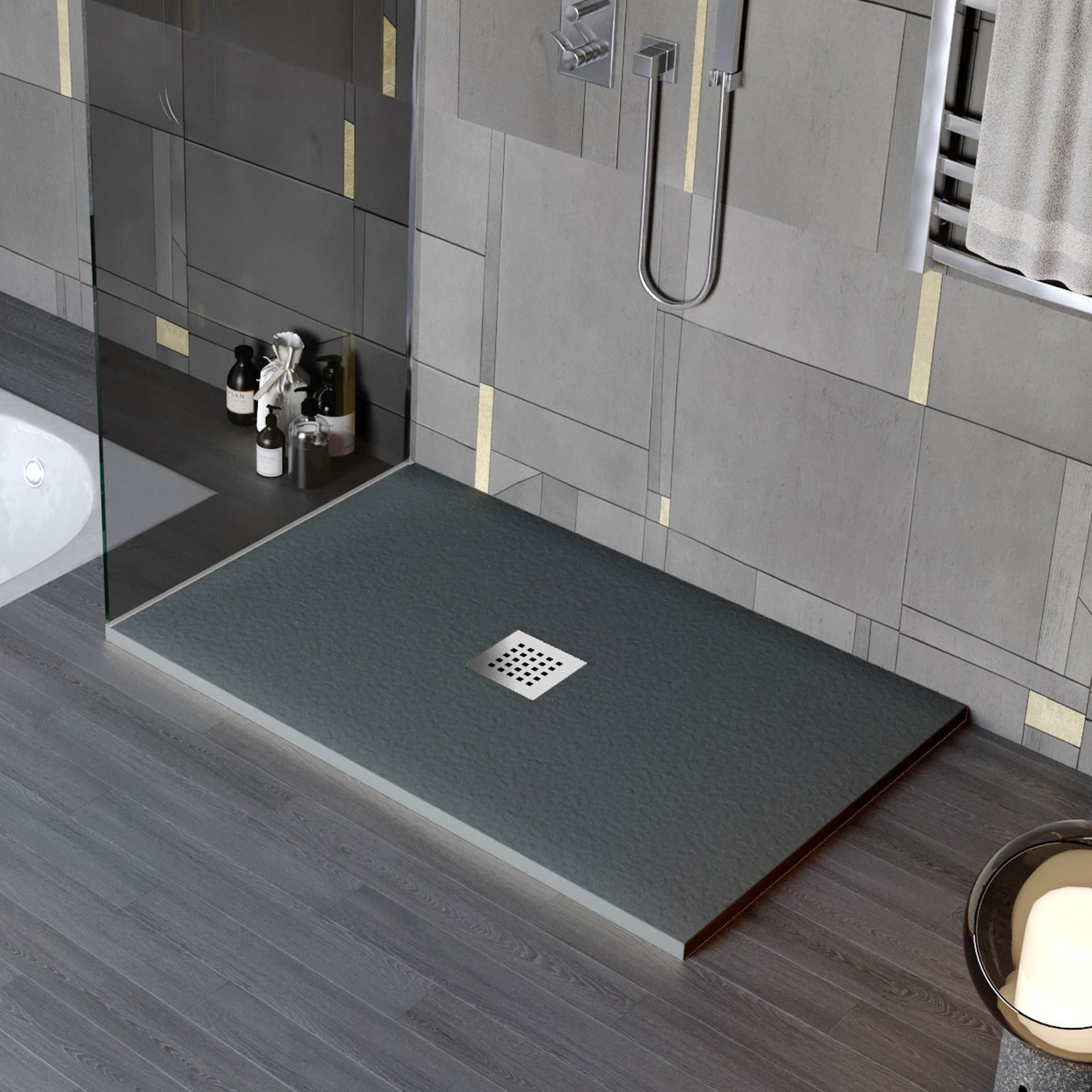 Piatto doccia in marmo resina effetto pietra con foro centrale Grigio Scuro Chic in Rubinetti per vasca Mondialshop - Parabiago, commercioVirtuoso.it