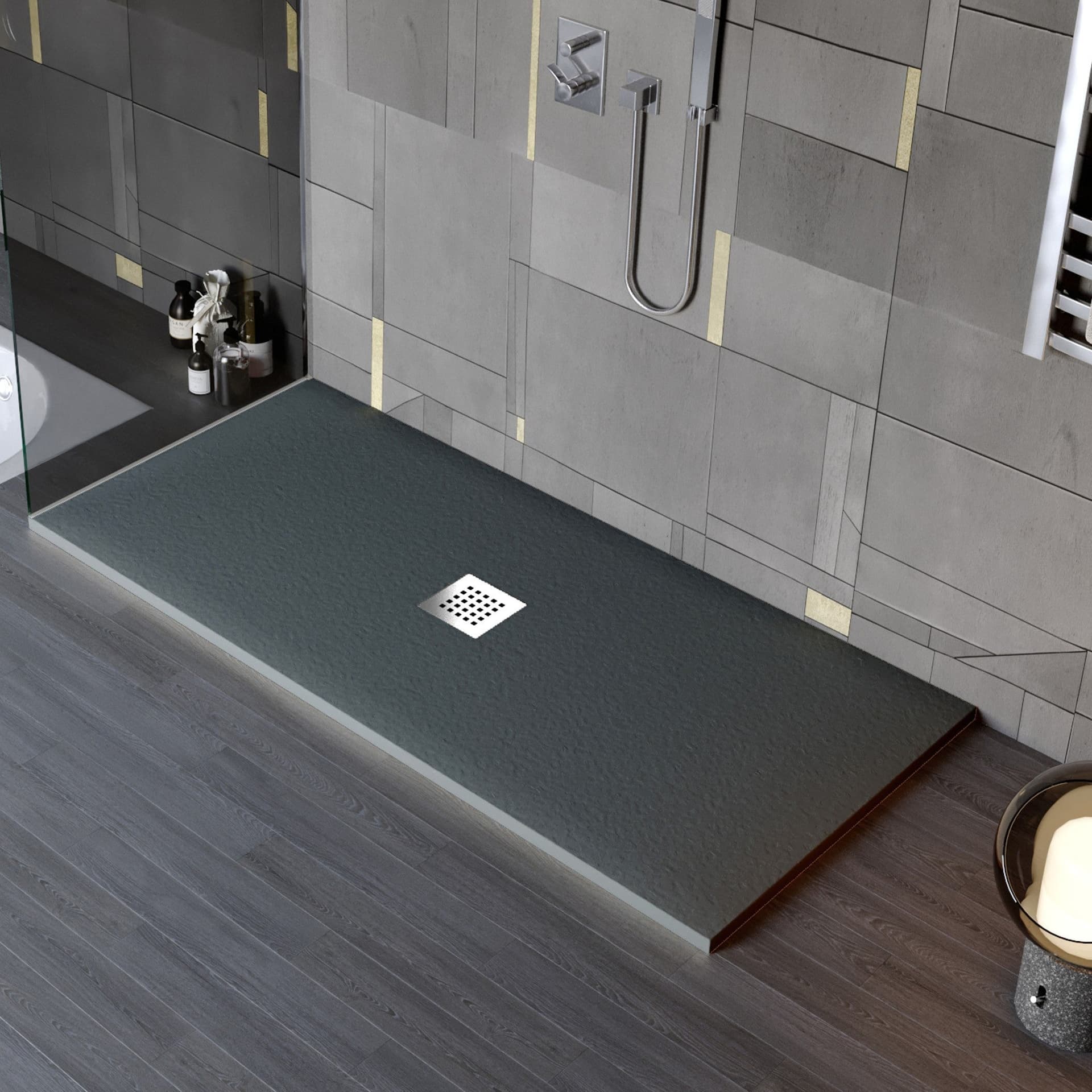 Piatto doccia in marmo resina effetto pietra con foro centrale Grigio Scuro Chic in Rubinetti per vasca Mondialshop - Parabiago, commercioVirtuoso.it