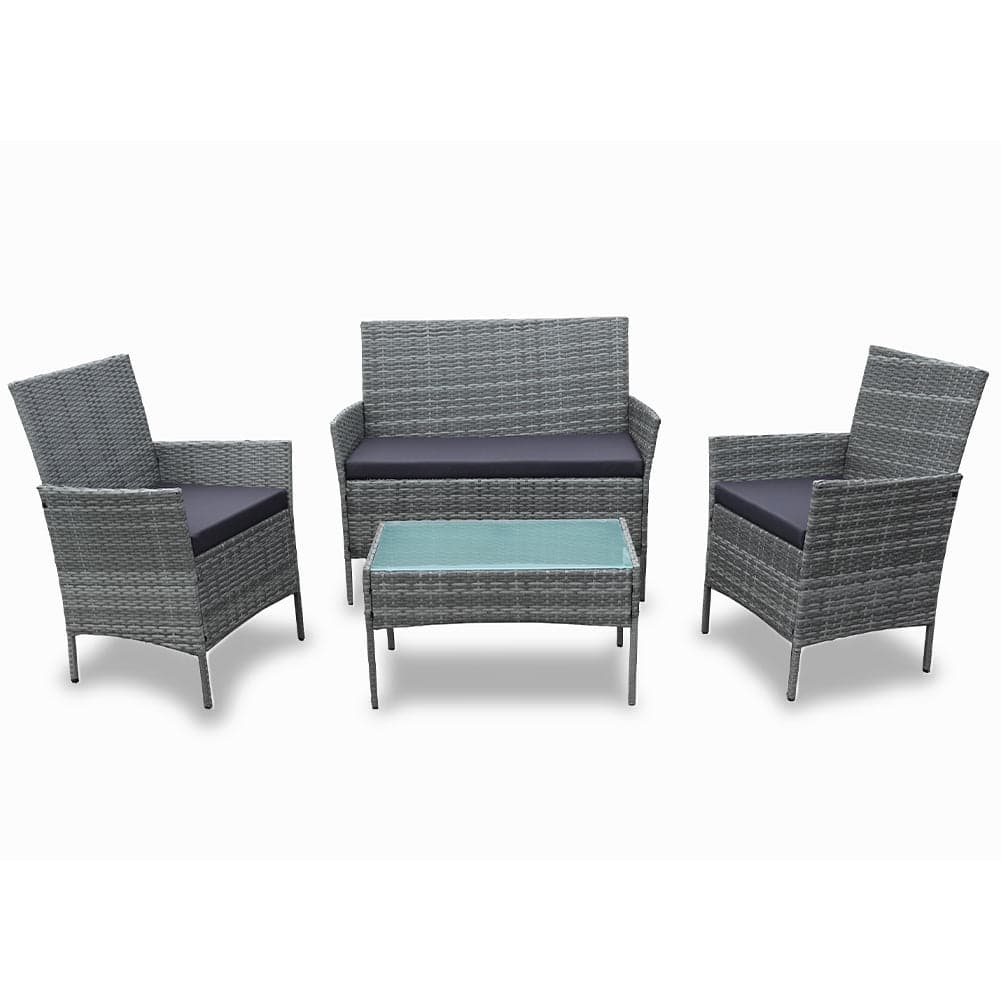 Set da Giardino 4pz in Polyrattan 2 Poltrone 1 Tavolino 1 Divano uso Esterno Grigio in Divanetti Danyx - Casoria, commercioVirtuoso.it