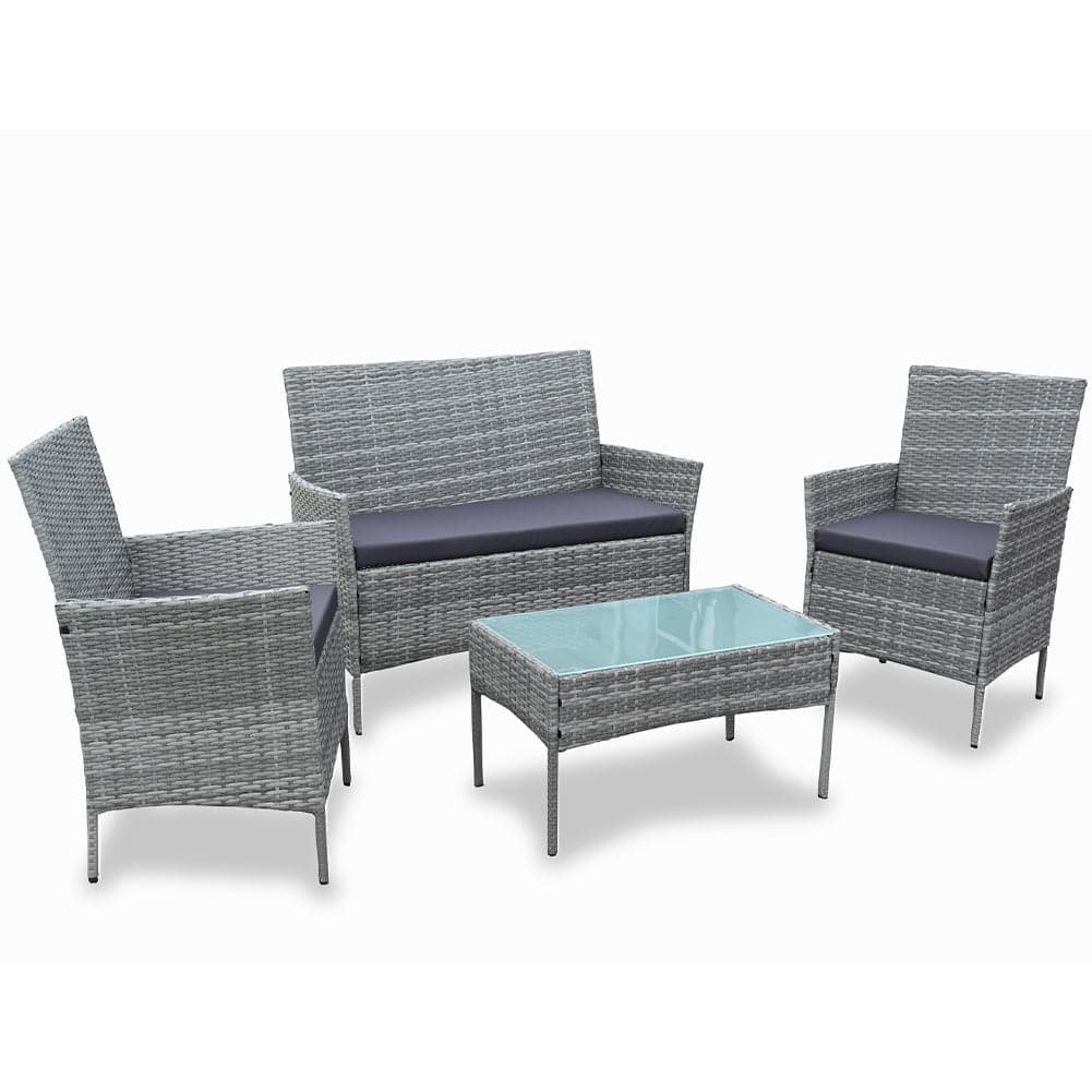Set da Giardino 4pz in Polyrattan 2 Poltrone 1 Tavolino 1 Divano uso Esterno Grigio in Divanetti Danyx - Casoria, commercioVirtuoso.it