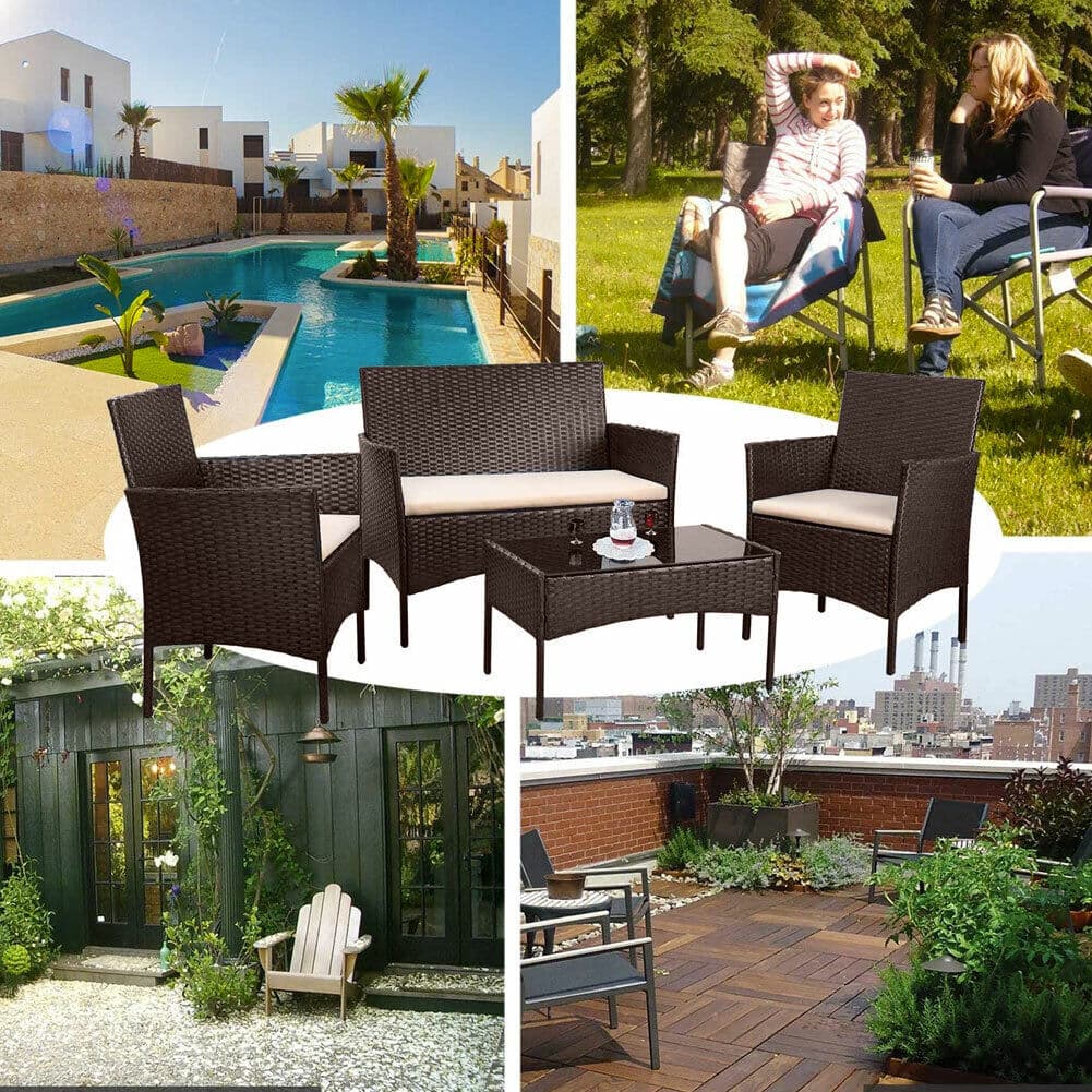 Set da Giardino 4pz in Polyrattan 2 Poltrone 1 Tavolino 1 Divano uso Esterno Marrone in Divanetti Danyx - Casoria, commercioVirtuoso.it