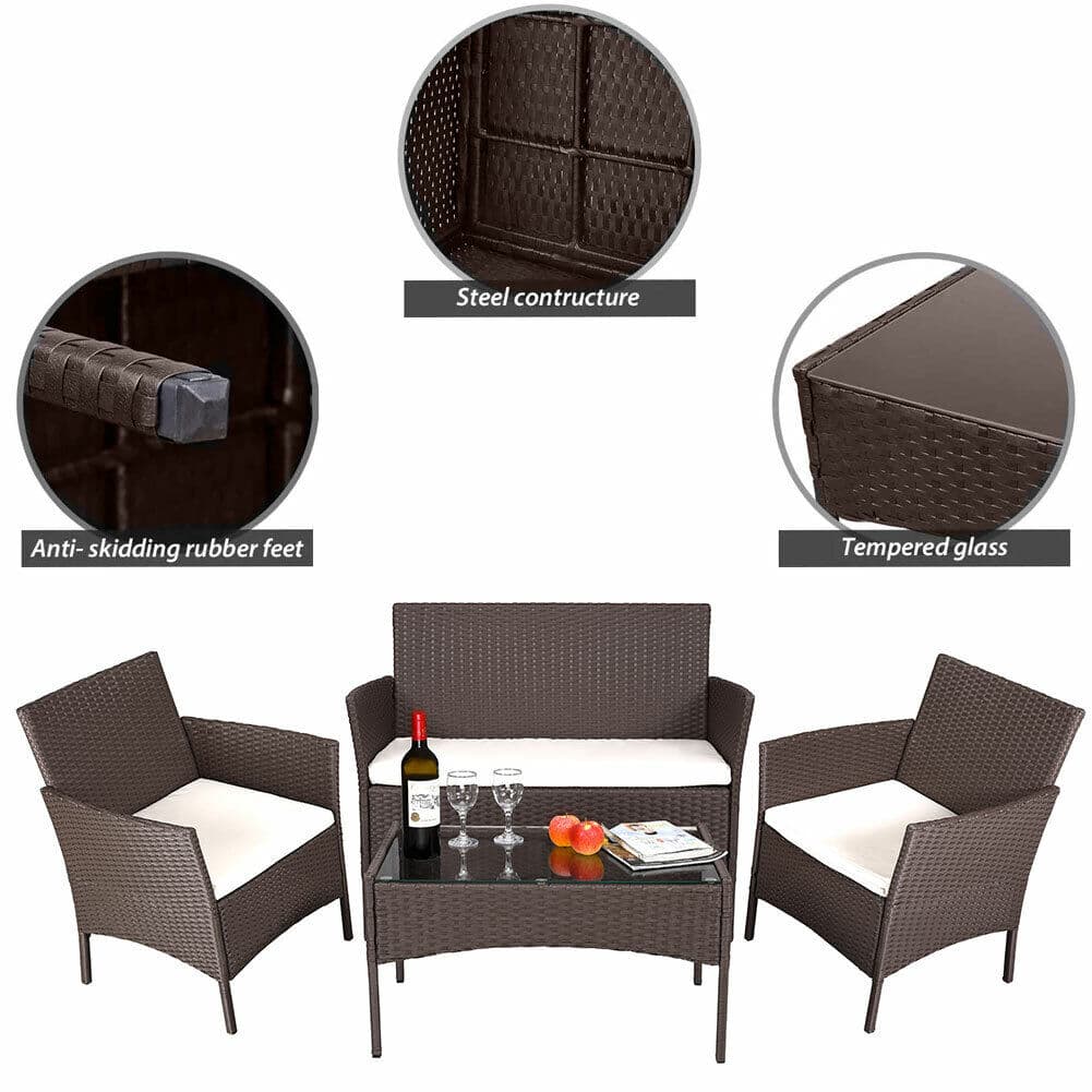 Set da Giardino 4pz in Polyrattan 2 Poltrone 1 Tavolino 1 Divano uso Esterno Marrone in Divanetti Danyx - Casoria, commercioVirtuoso.it