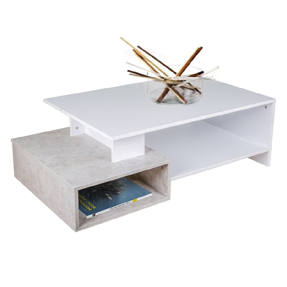 Tavolino da Salotto Rettangolare in Legno Design Moderno 106x60H35 cm Bianco Grigio in Tavolini da caffè Danyx - Casoria, commercioVirtuoso.it