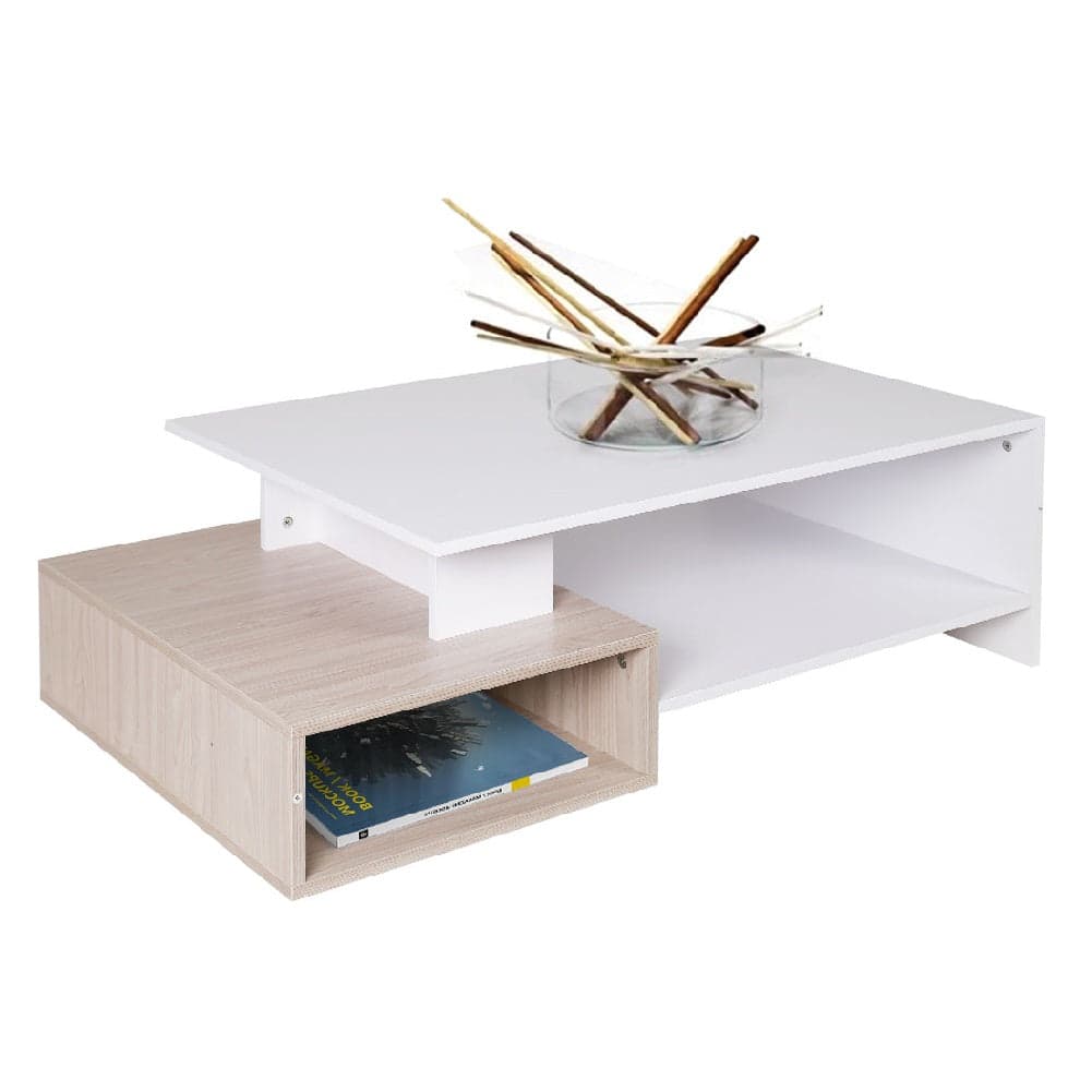 Tavolino da Salotto Rettangolare in Legno Design Moderno 106x60H35 cm Bianco Beige in Tavolini da caffè Danyx - Casoria, commercioVirtuoso.it
