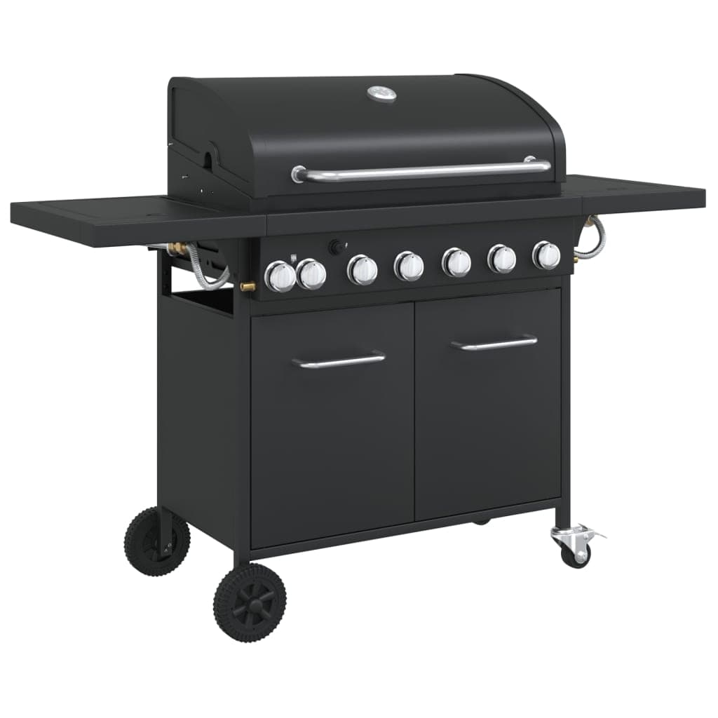 Griglia Barbecue a Gas con 7 Bruciatori Nero in Acciaio Telaio Stabile e Duraturo