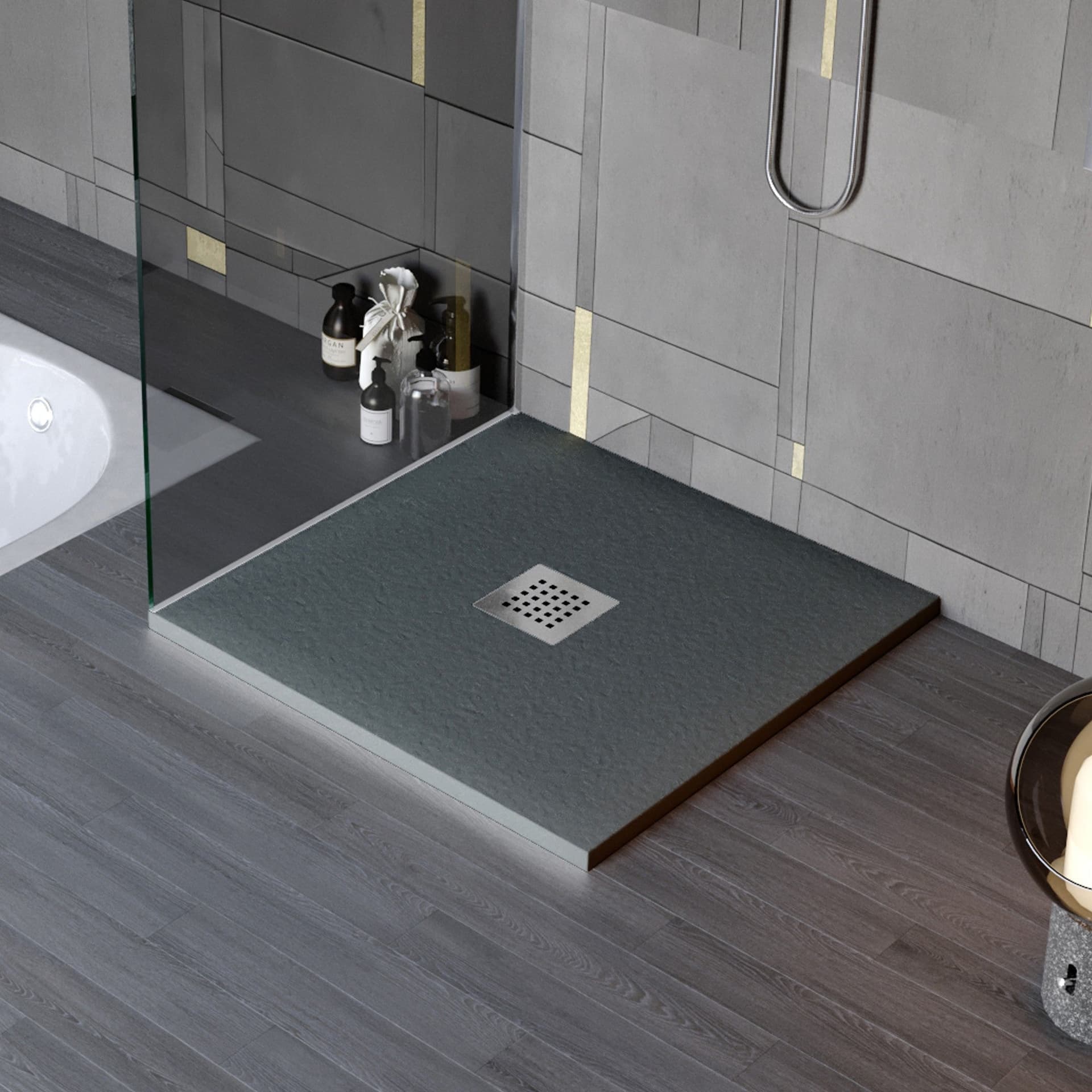 Piatto doccia in marmo resina effetto pietra con foro centrale Grigio Scuro Chic in Rubinetti per vasca Mondialshop - Parabiago, commercioVirtuoso.it