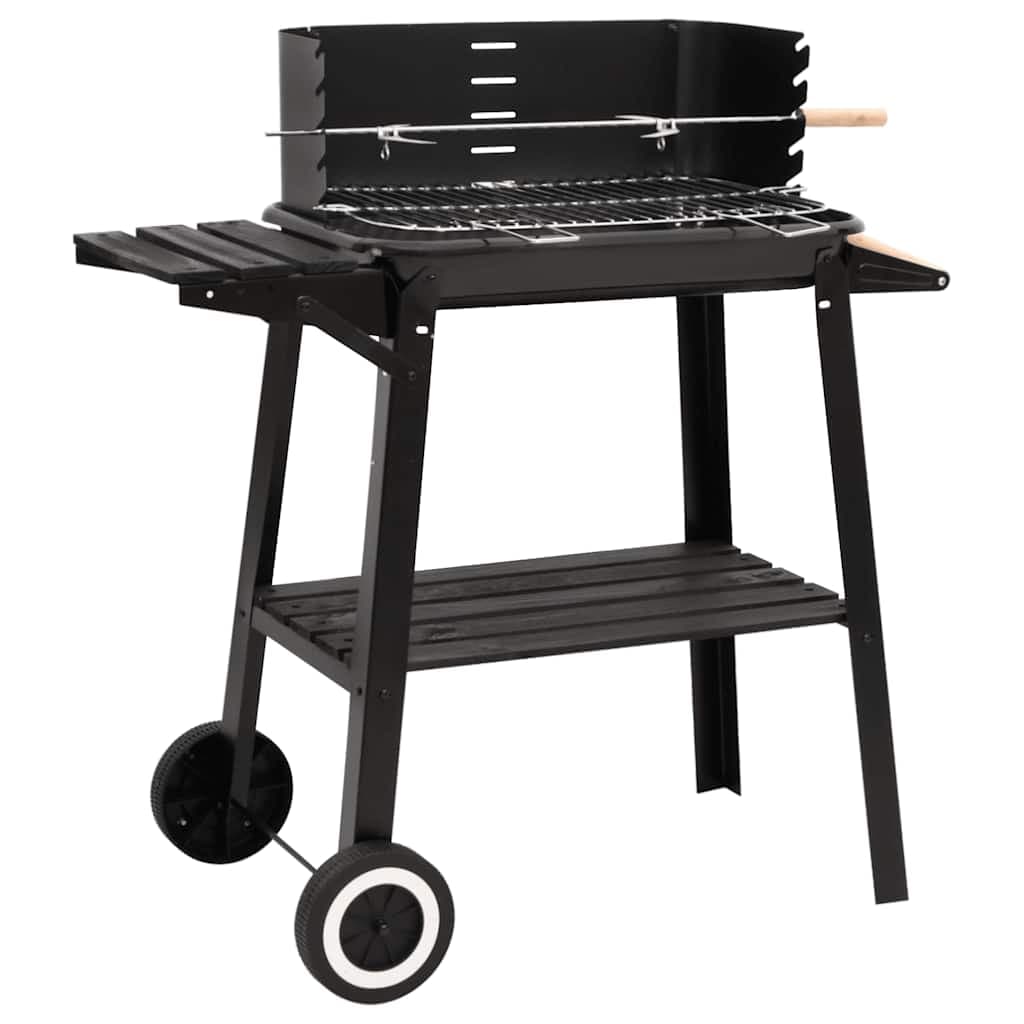 Barbecue a Carbonella con Ruote in Acciaio e in Legno Masselo di Pino Nero