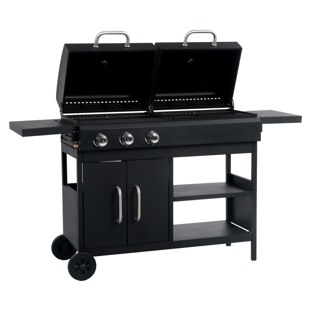Barbecue Combinato Carbone e Gas 3 Fuochi in Acciaio Verniciato Griglia Smaltata