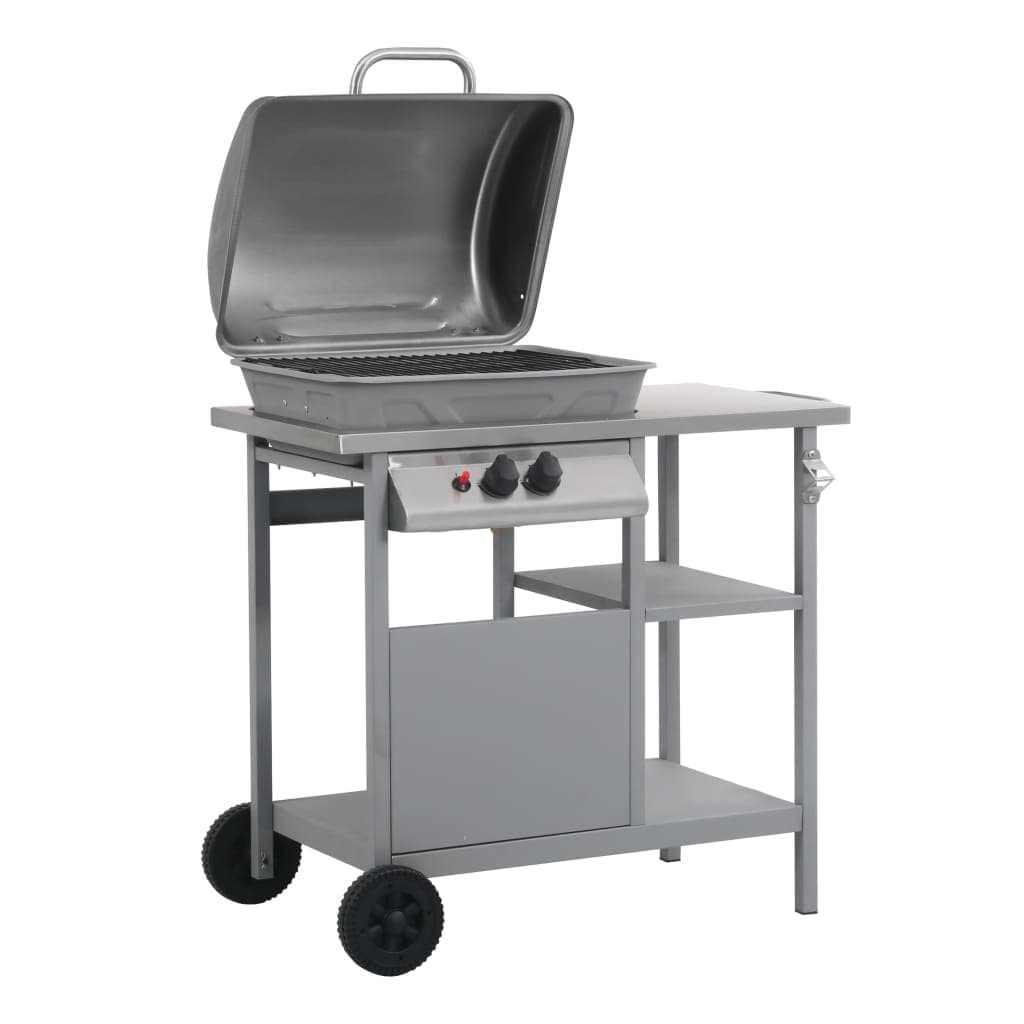 Barbecue e Griglia a Gas con Coperchio 3 Ripiani e Tavolinetto Argento in Barbecue a carbone Esplodia - Napoli, commercioVirtuoso.it