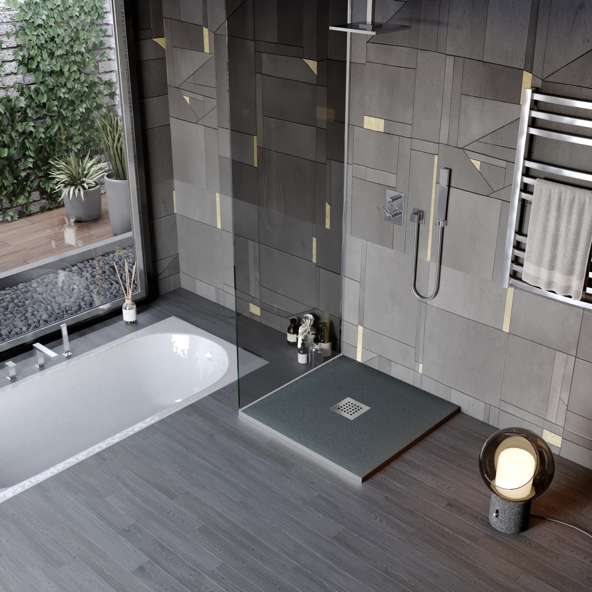 Piatto doccia in marmo resina effetto pietra con foro centrale Grigio Scuro Chic in Rubinetti per vasca Mondialshop - Parabiago, commercioVirtuoso.it