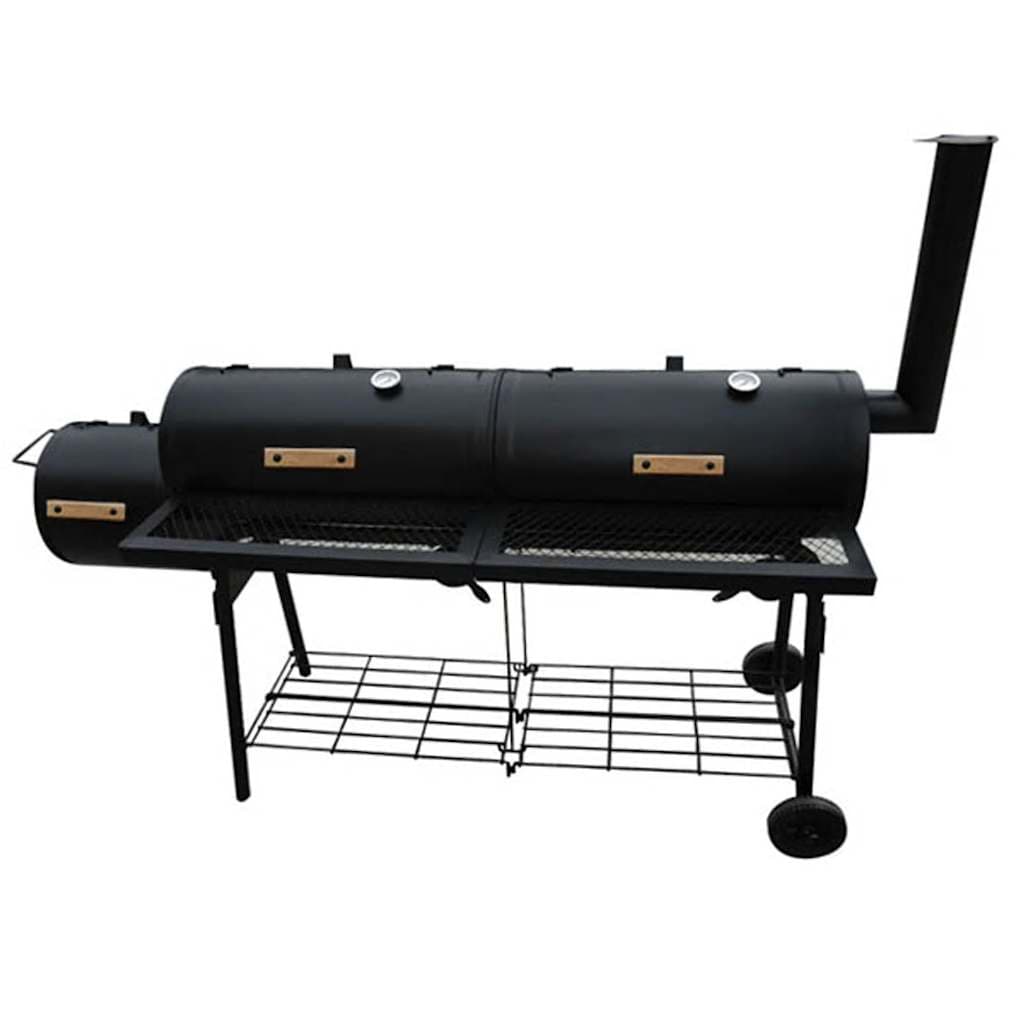 Barbecue con Affumicatore Nevada XL Nero Manici Legno Ruote e 2 ripiani in Barbecue a carbone Esplodia - Napoli, commercioVirtuoso.it