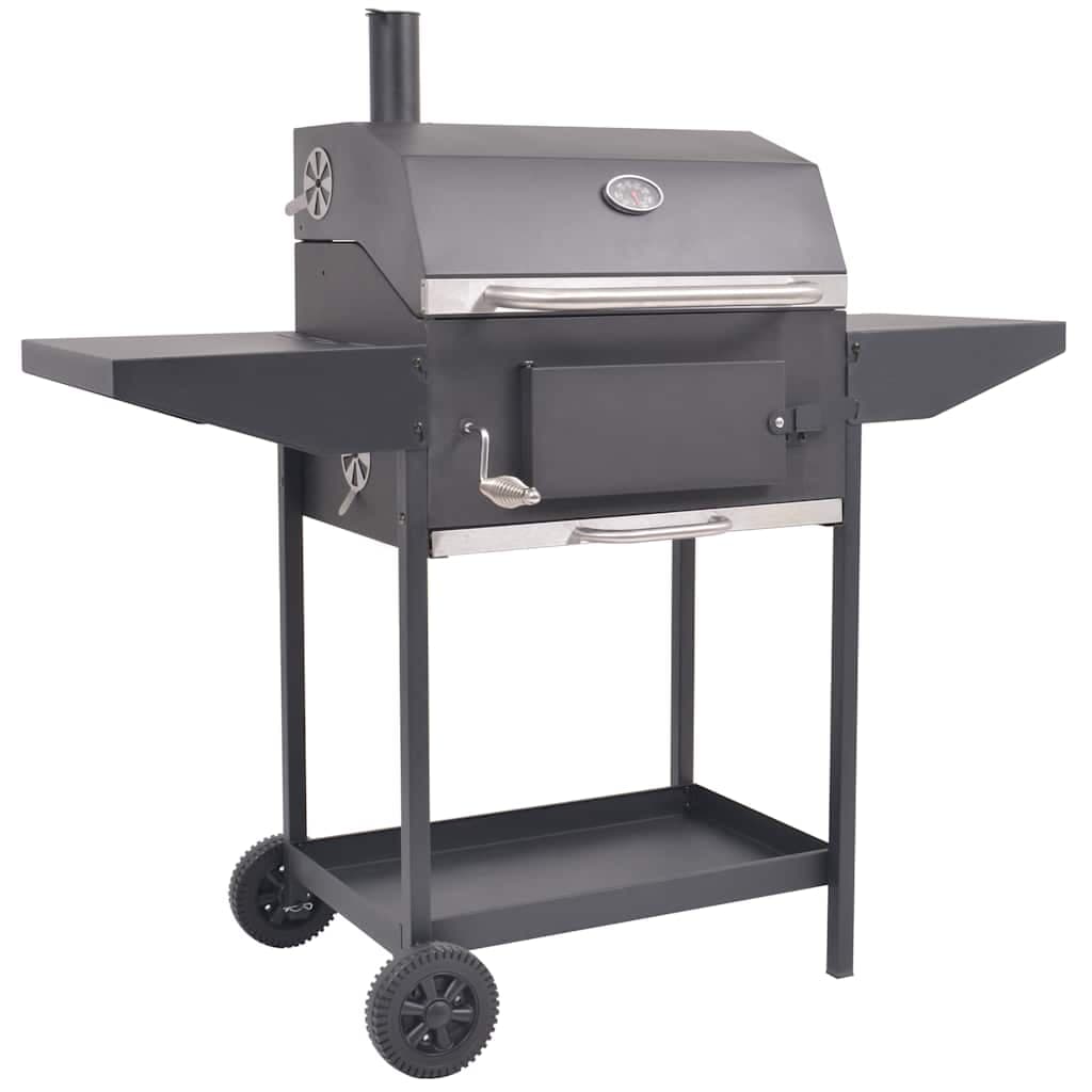 Barbecue a Carbonella 2 Griglie di Cottura Ripiano Inferiore e Coperchio Nero