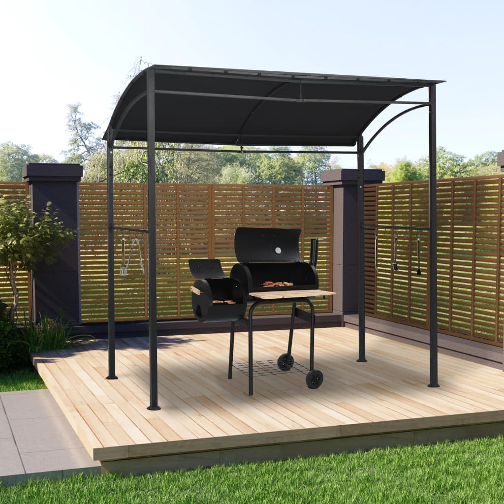 Gazebo per Barbecue Antracite in Acciaio Resistente All' acqua 215x150x220 cm