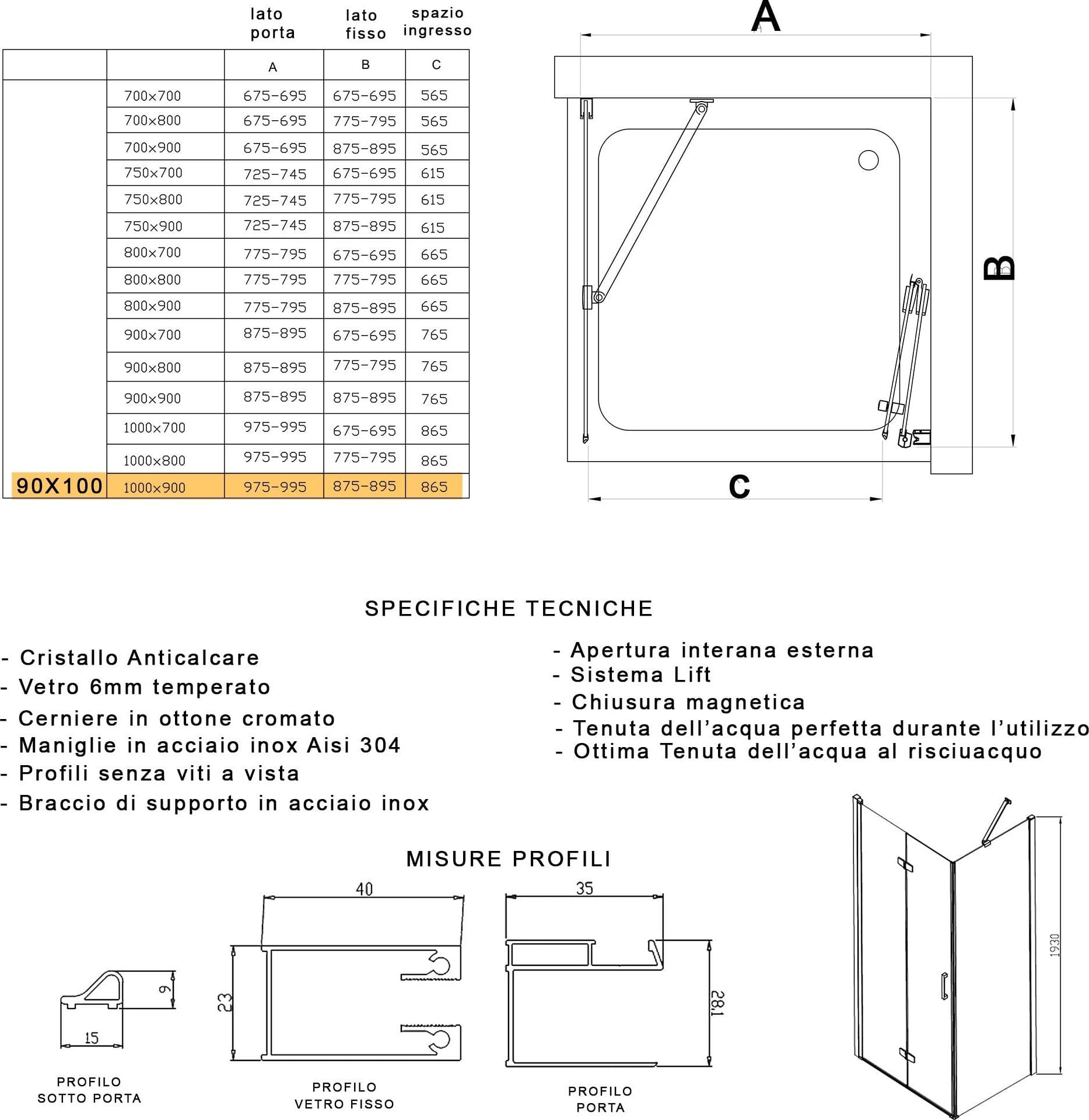 Porta Doccia 2 lati porta pieghevole e lato fisso H195cm 6mm REA in Box doccia Mondialshop - Parabiago, commercioVirtuoso.it