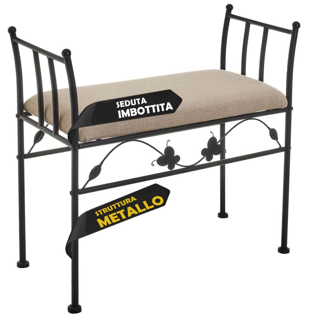 Panca Poggiapiedi Camera da Letto Pouf Sgabello Tessuto Metallo Nero 68x64x30cm
