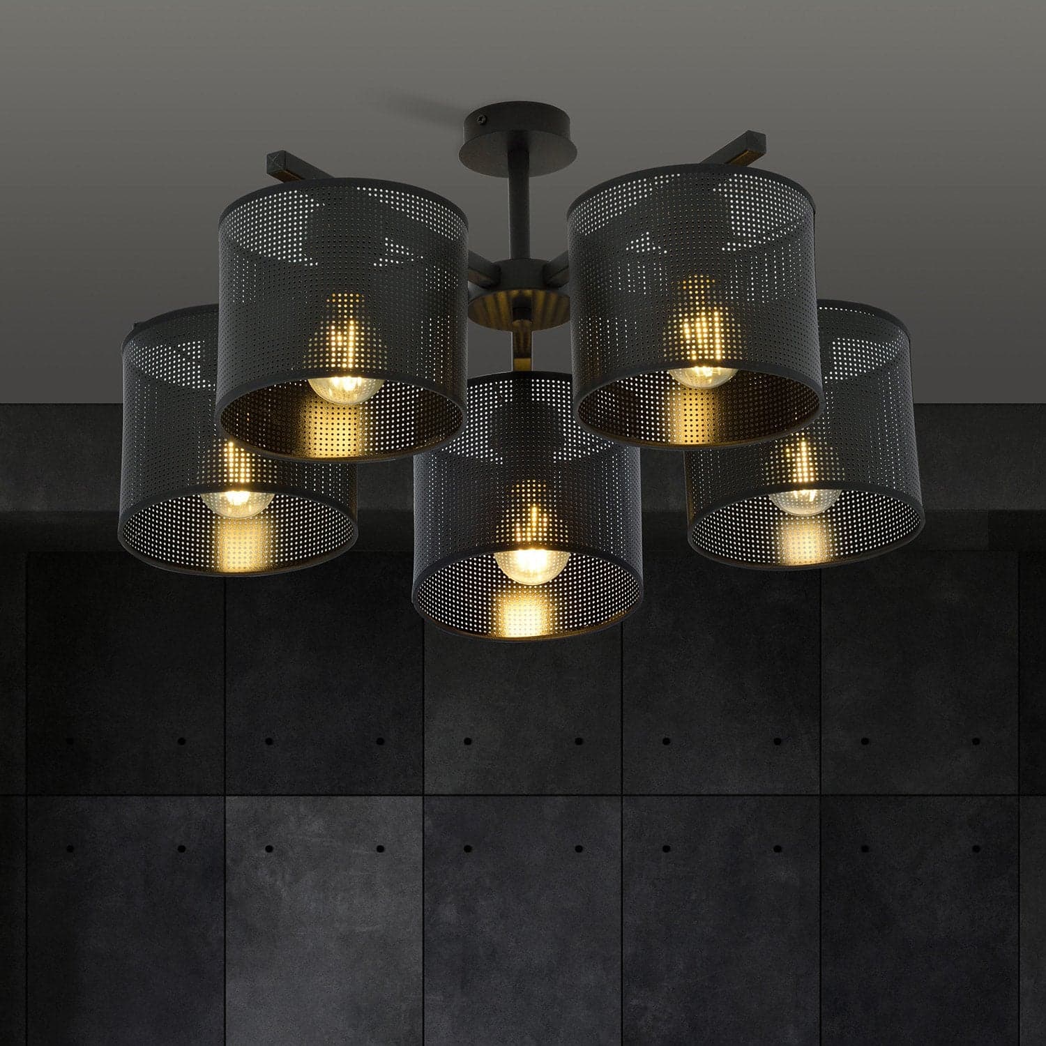 Plafoniera Industrial 5 Luci Jordan In Acciaio Nero E Paralumi A Cilindro in Lampade a sospensione LuceArt - Montecorvino Pugliano, commercioVirtuoso.it