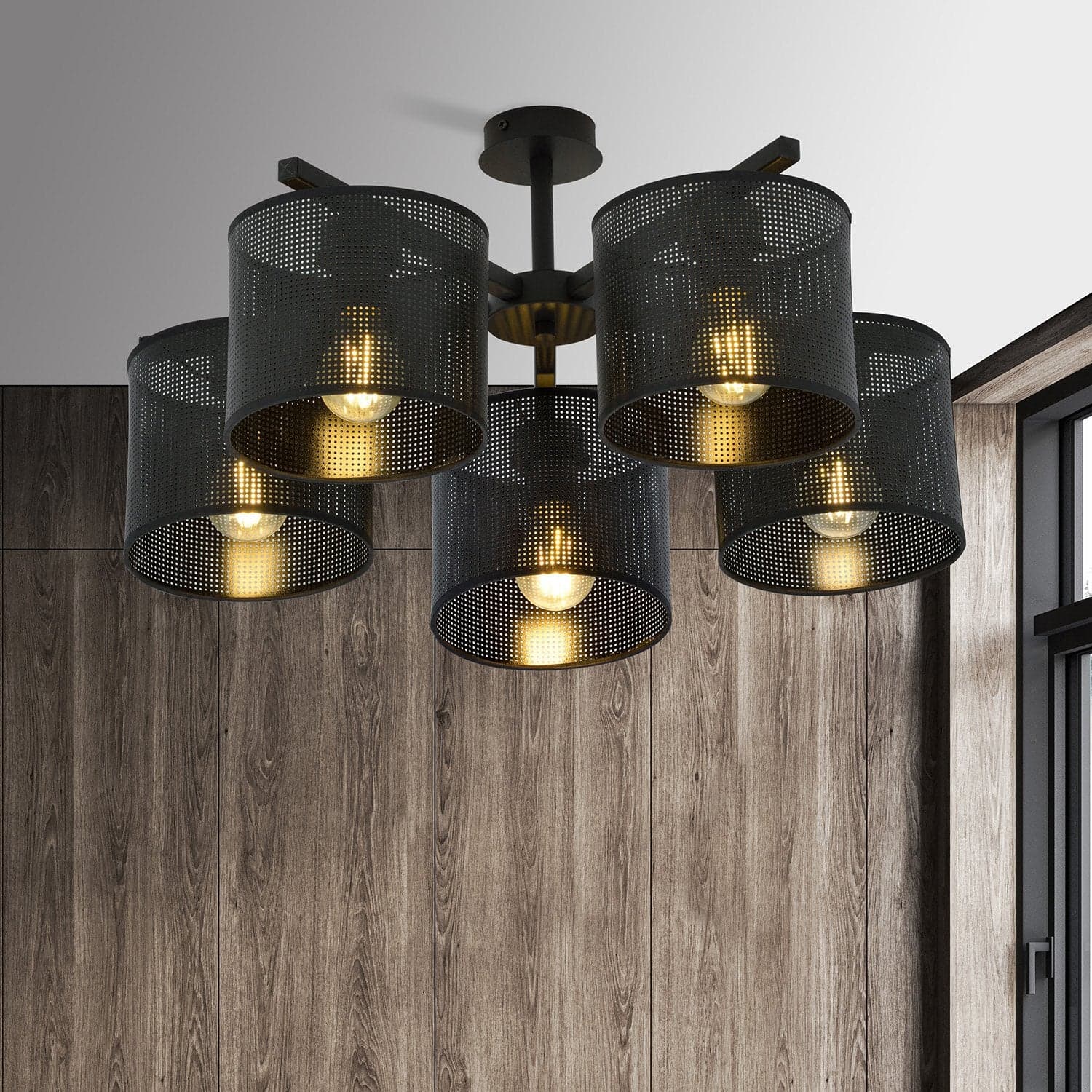 Plafoniera Industrial 5 Luci Jordan In Acciaio Nero E Paralumi A Cilindro in Lampade a sospensione LuceArt - Montecorvino Pugliano, commercioVirtuoso.it