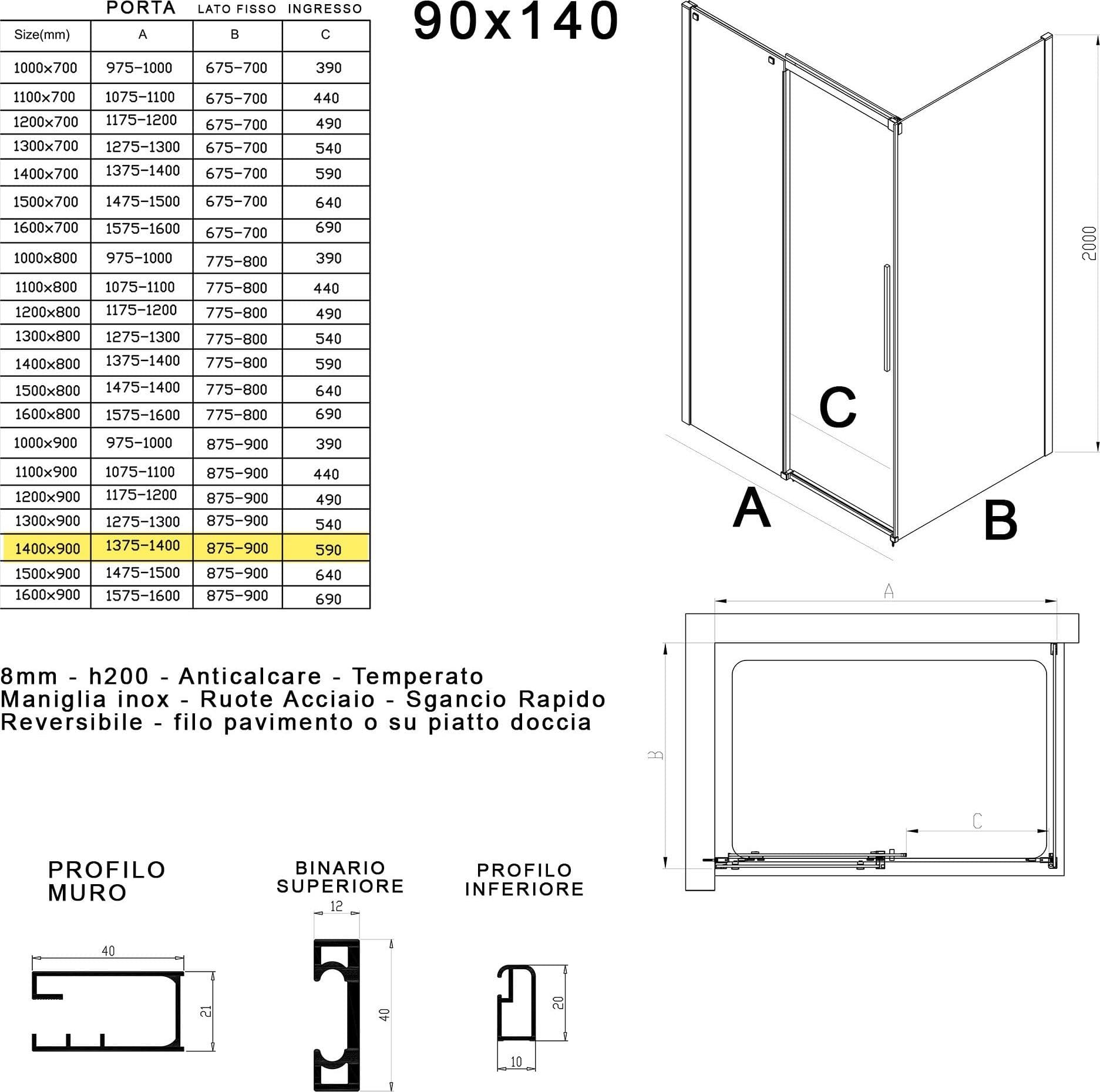 Box doccia due lati in cristallo 8mm H200cm anticalcare TARGET in Box doccia Mondialshop - Parabiago, commercioVirtuoso.it