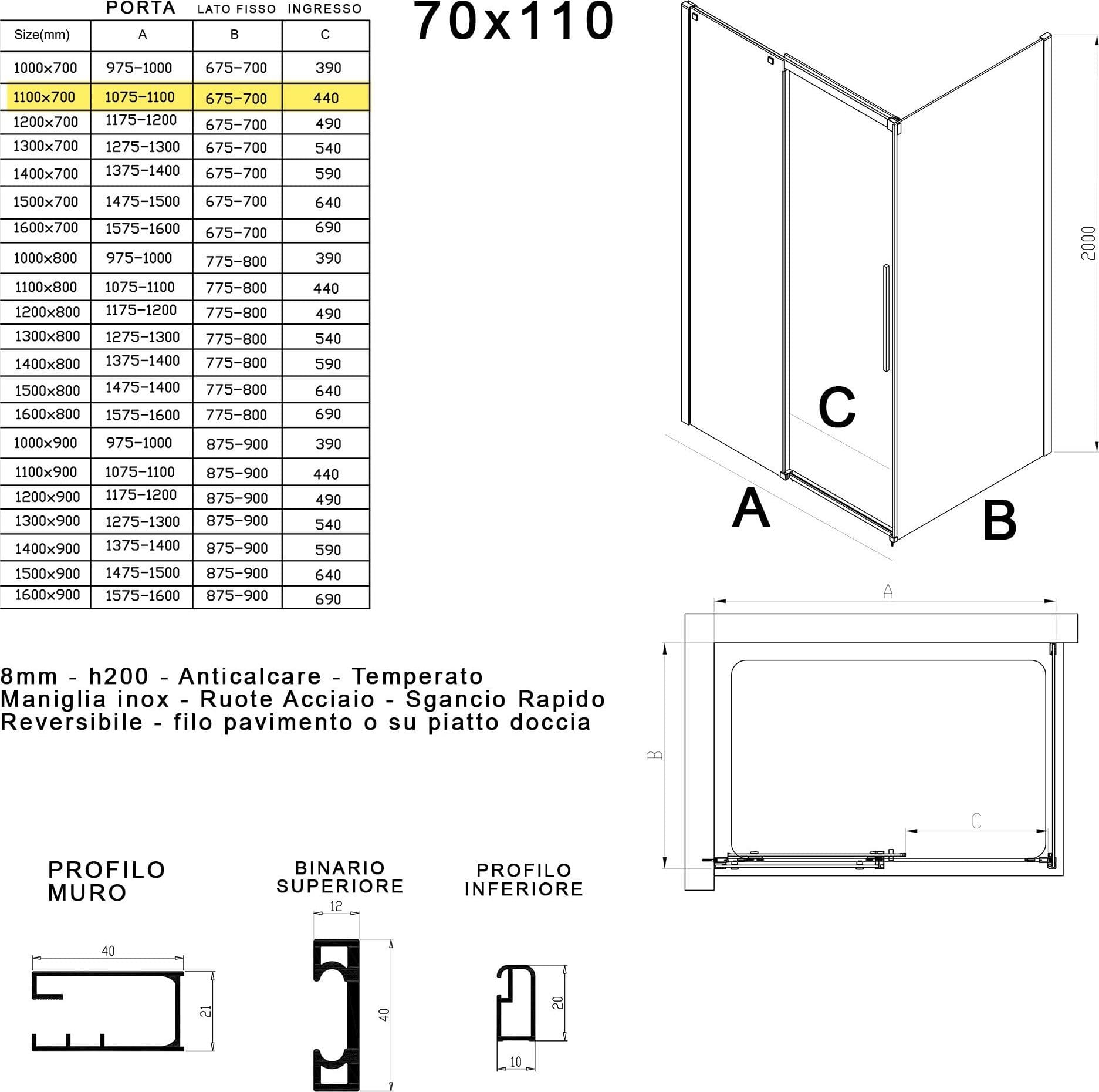 Box doccia due lati in cristallo 8mm H200cm anticalcare TARGET in Box doccia Mondialshop - Parabiago, commercioVirtuoso.it