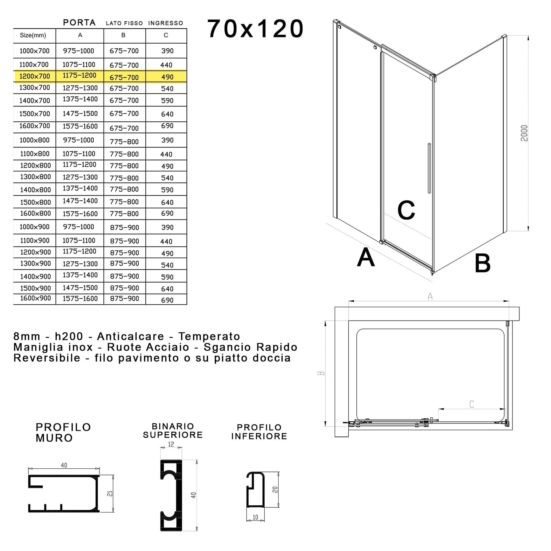 Box doccia due lati in cristallo 8mm H200cm anticalcare TARGET in Box doccia Mondialshop - Parabiago, commercioVirtuoso.it
