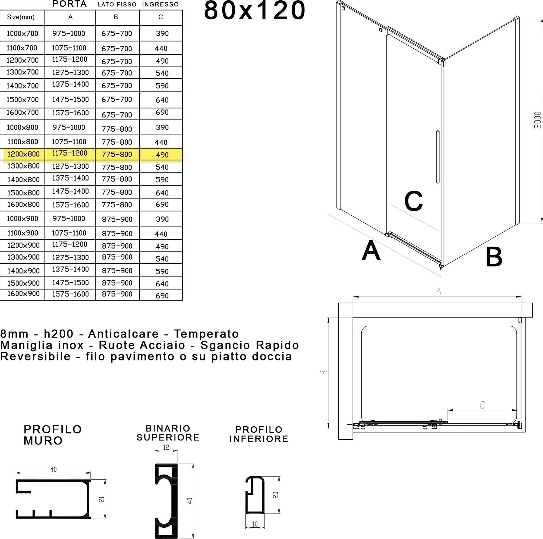 Box doccia due lati in cristallo 8mm H200cm anticalcare TARGET in Box doccia Mondialshop - Parabiago, commercioVirtuoso.it