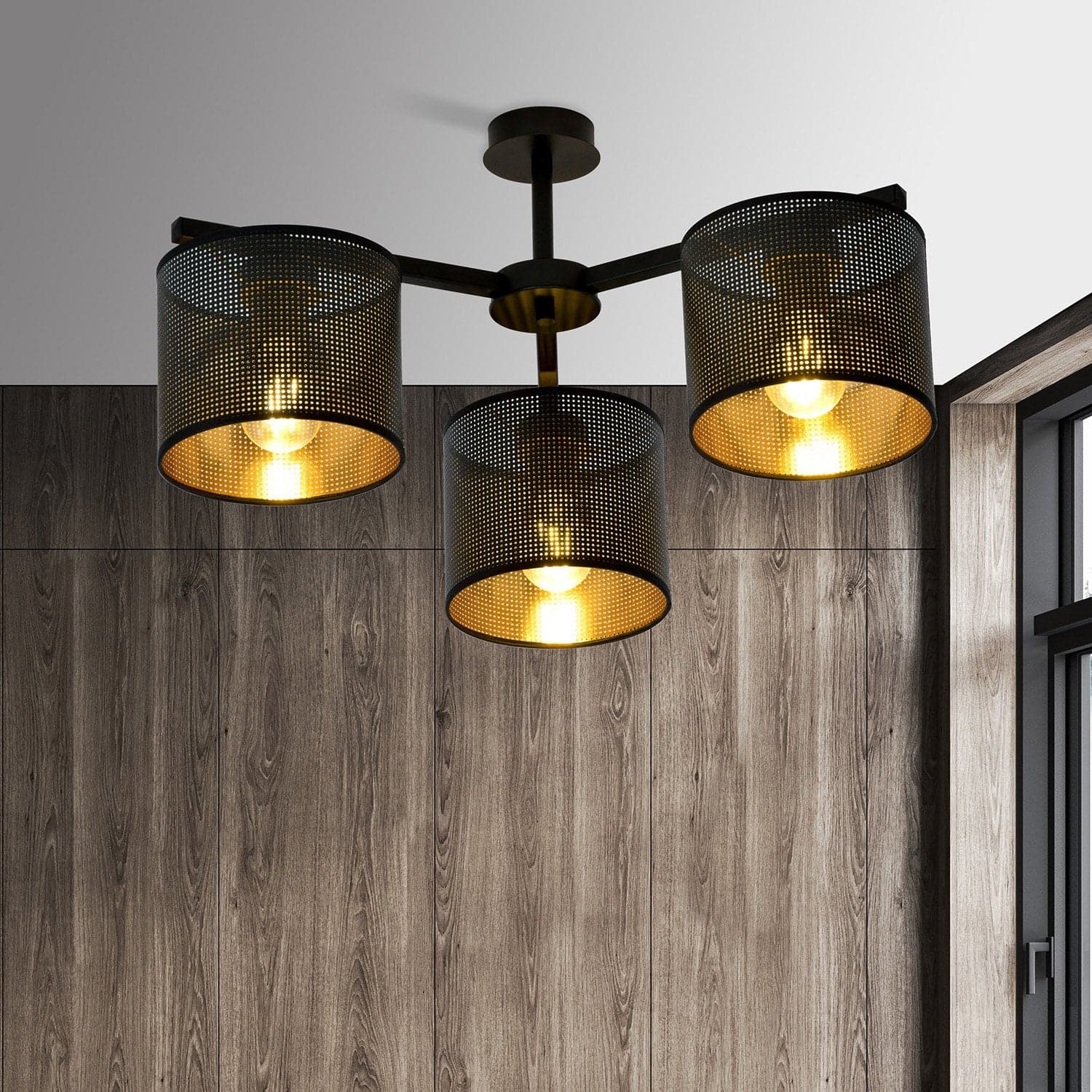 Plafoniera Industrial 3 Luci Jordan In Acciaio Nero E Paralumi A Cilindro Oro in Lampade a sospensione LuceArt - Montecorvino Pugliano, commercioVirtuoso.it