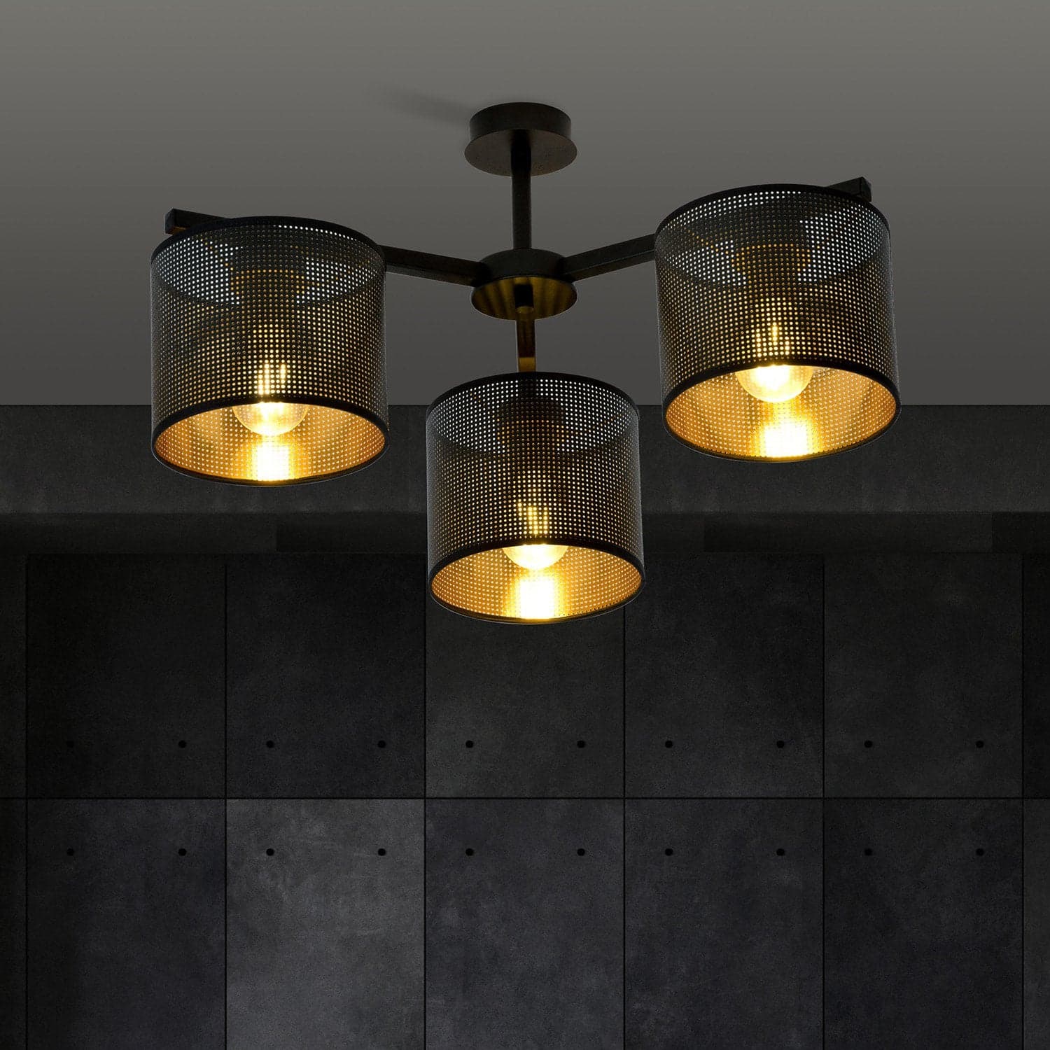 Plafoniera Industrial 3 Luci Jordan In Acciaio Nero E Paralumi A Cilindro Oro in Lampade a sospensione LuceArt - Montecorvino Pugliano, commercioVirtuoso.it