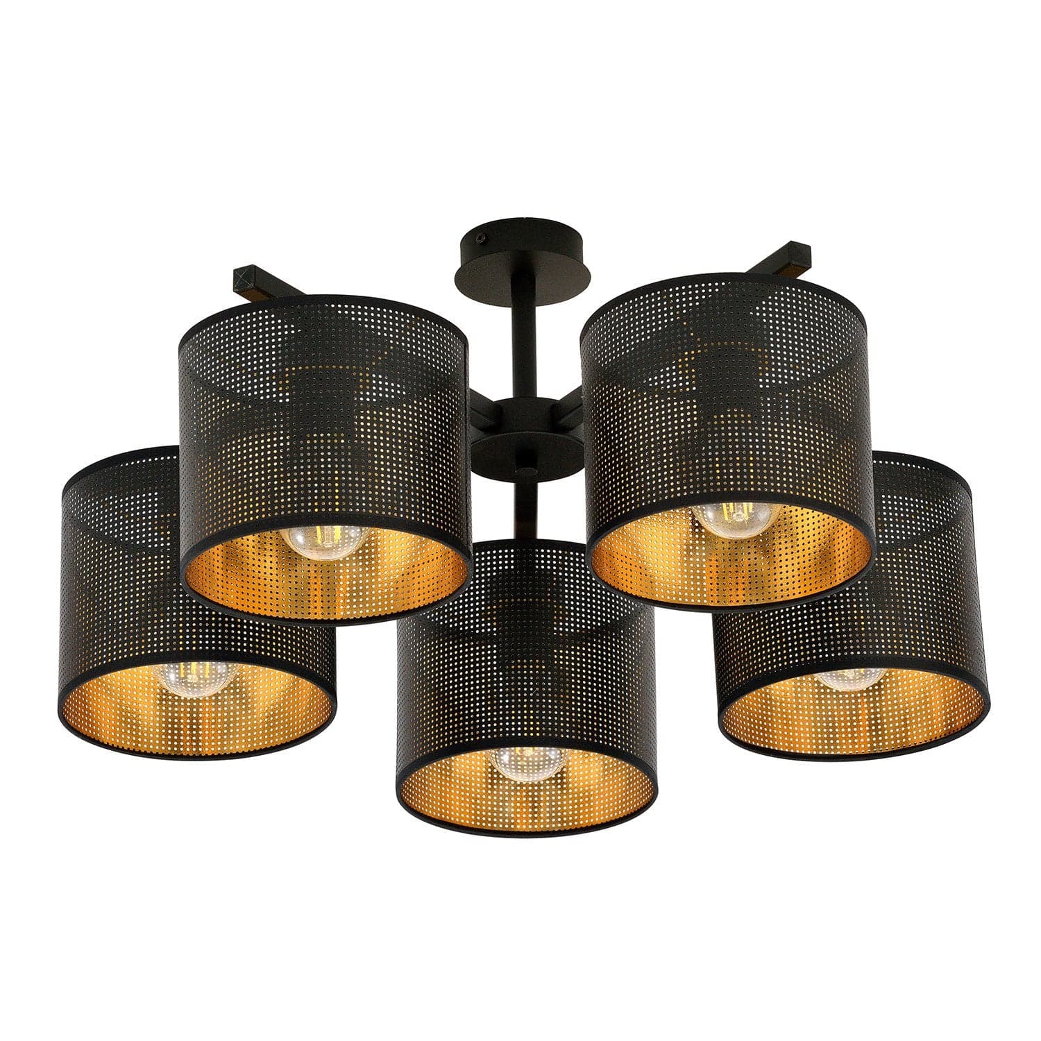 Plafoniera Industrial 5 Luci Jordan In Acciaio Nero E Paralumi A Cilindro Oro in Lampade a sospensione LuceArt - Montecorvino Pugliano, commercioVirtuoso.it