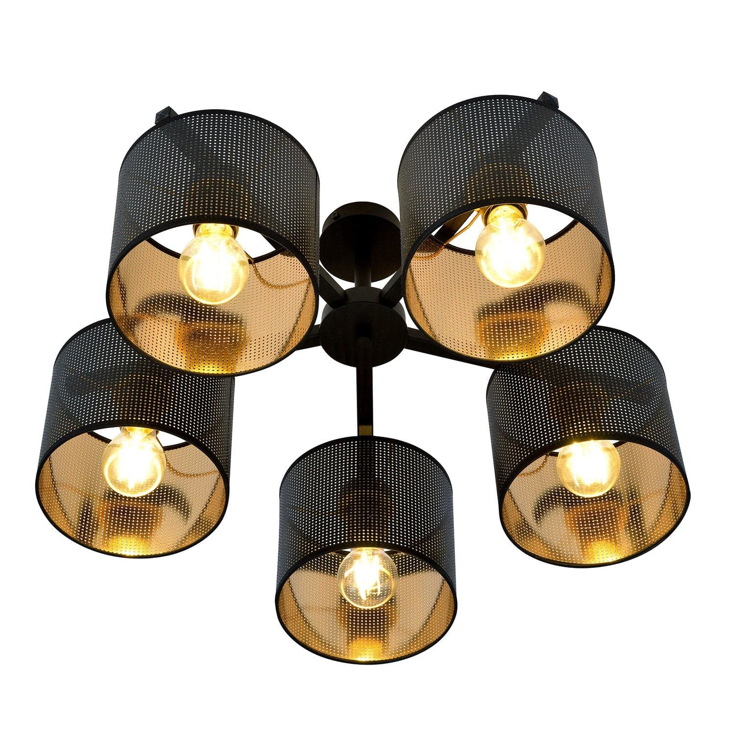 Plafoniera Industrial 5 Luci Jordan In Acciaio Nero E Paralumi A Cilindro Oro in Lampade a sospensione LuceArt - Montecorvino Pugliano, commercioVirtuoso.it