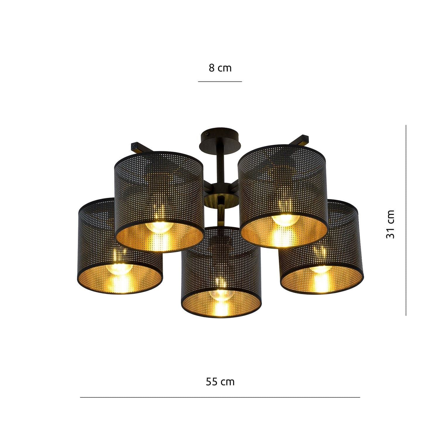 Plafoniera Industrial 5 Luci Jordan In Acciaio Nero E Paralumi A Cilindro Oro in Lampade a sospensione LuceArt - Montecorvino Pugliano, commercioVirtuoso.it