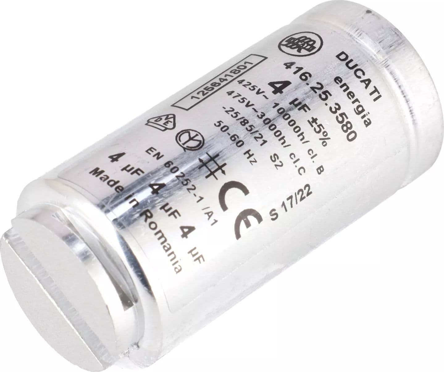 Condensatore 4 µF Ducati spunto motore asciugatrice ELECTROLUX (1256418011) in prodotto EuroStore07 - Alatri, commercioVirtuoso.it