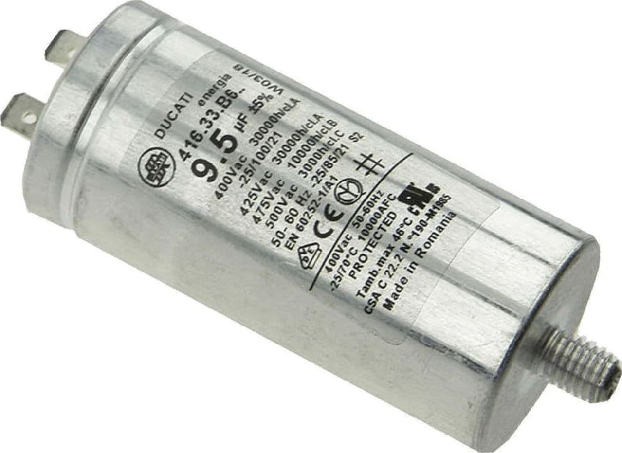 Condensatore 9,5 µF Ducati spunto motore asciugatrice ELECTROLUX 482000023158 in prodotto EuroStore07 - Alatri, commercioVirtuoso.it