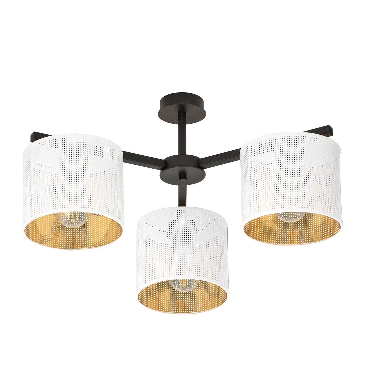 Plafoniera Industrial 3 Luci Jordan In Acciaio Bianco E Paralumi A Cilindro Oro in Lampadari LuceArt - Montecorvino Pugliano, commercioVirtuoso.it